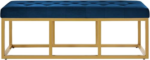 Miniatura 44 de 24 KF – Cabecero tapizado, copetudo, con relleno y botones y banco largo acolchado Marfil/Negro-48 Pulgadas,Negro/Dorado - 48