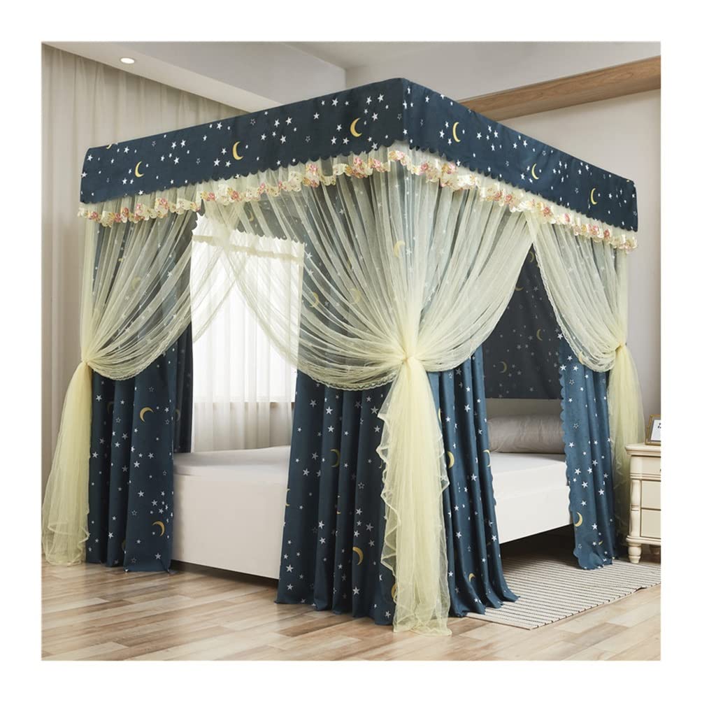 GJMSSMY 4 Corner Post Bed Canopy - Princess Bed Luxury Curtain Mosquito Net For s Boys Adult - With Stand Bedroom Decor (Color : Gray-2, Size : 180X200cm/71X79in)