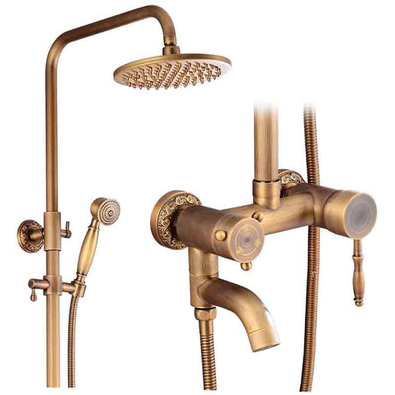 ZYCHSJXA Shower Faucet SetAntique Brass Wall Mounted Fixture with Swivel Tub Spout Height Adjustable Bathroom Mixer Rainfall and Handheld