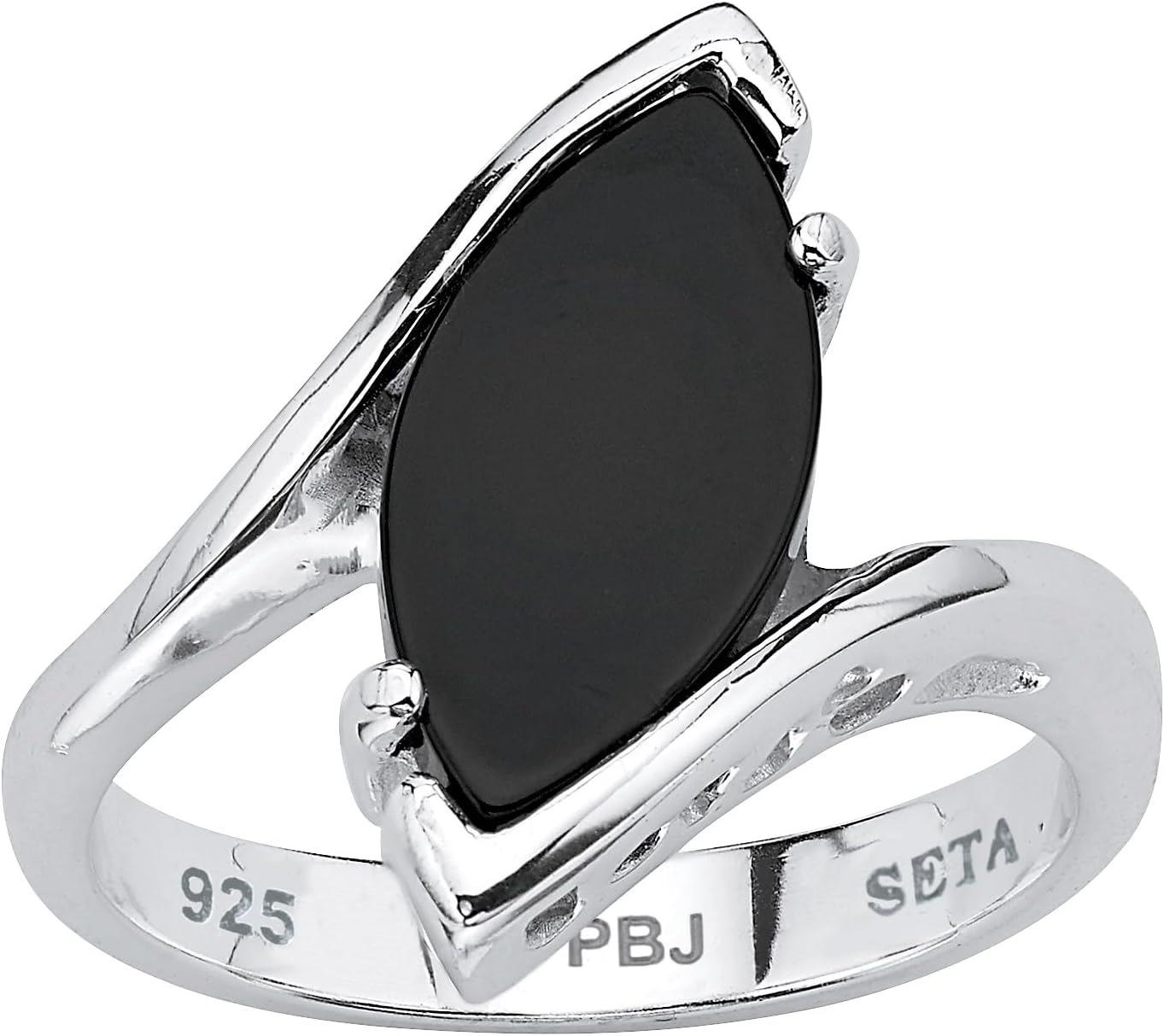 Sterling Silver Marquise Shaped Natural Black Onyx Ring