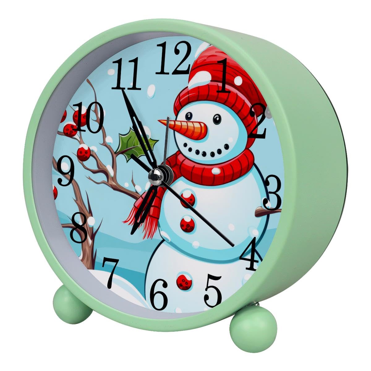 Luoweisi Alarm Clock Snowman Winter, Silent Non-Ticking with Night Light