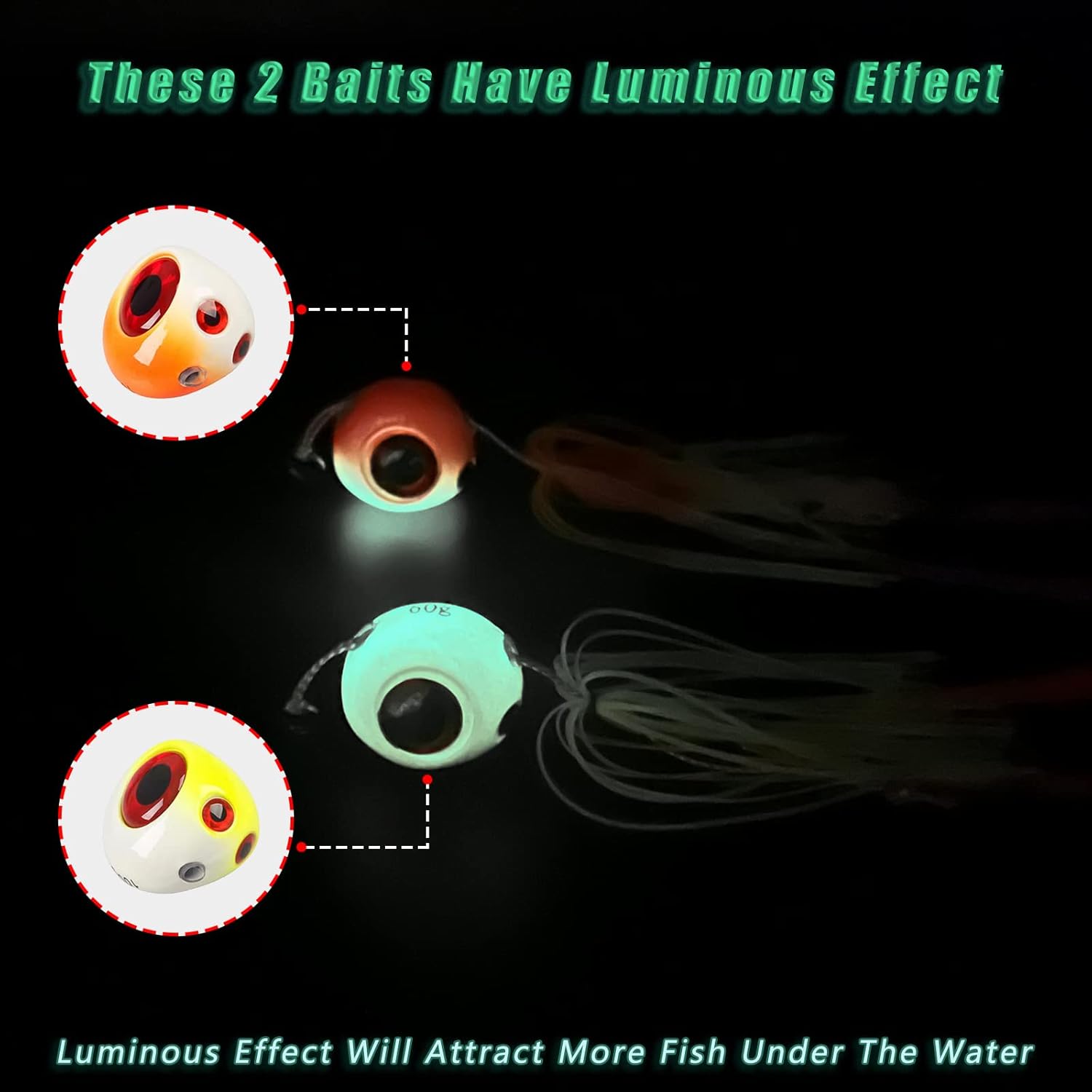 3PCS Sea Fishing Jigs, 60g-200g tai kabura jig Fishing Lures Luminous Artificial Baits Snapper Kabura Jigs with Assist Hooks Slider Jigs