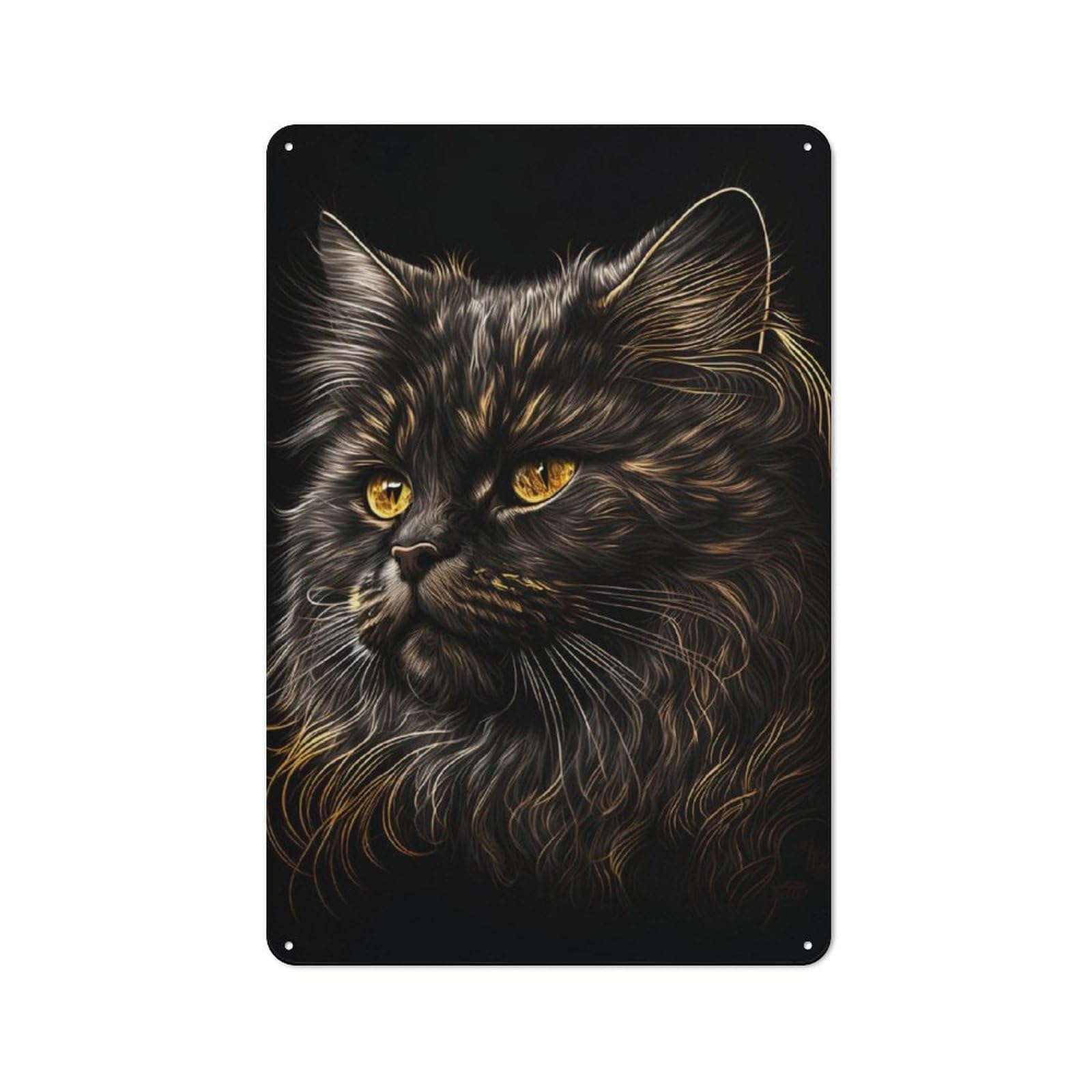 Junmoney Cat Black Gold Tin Sign With Design 30X20cm, Vintage Workshop Wall Decor For Tool Room, Garage, Studio Or Home Bar