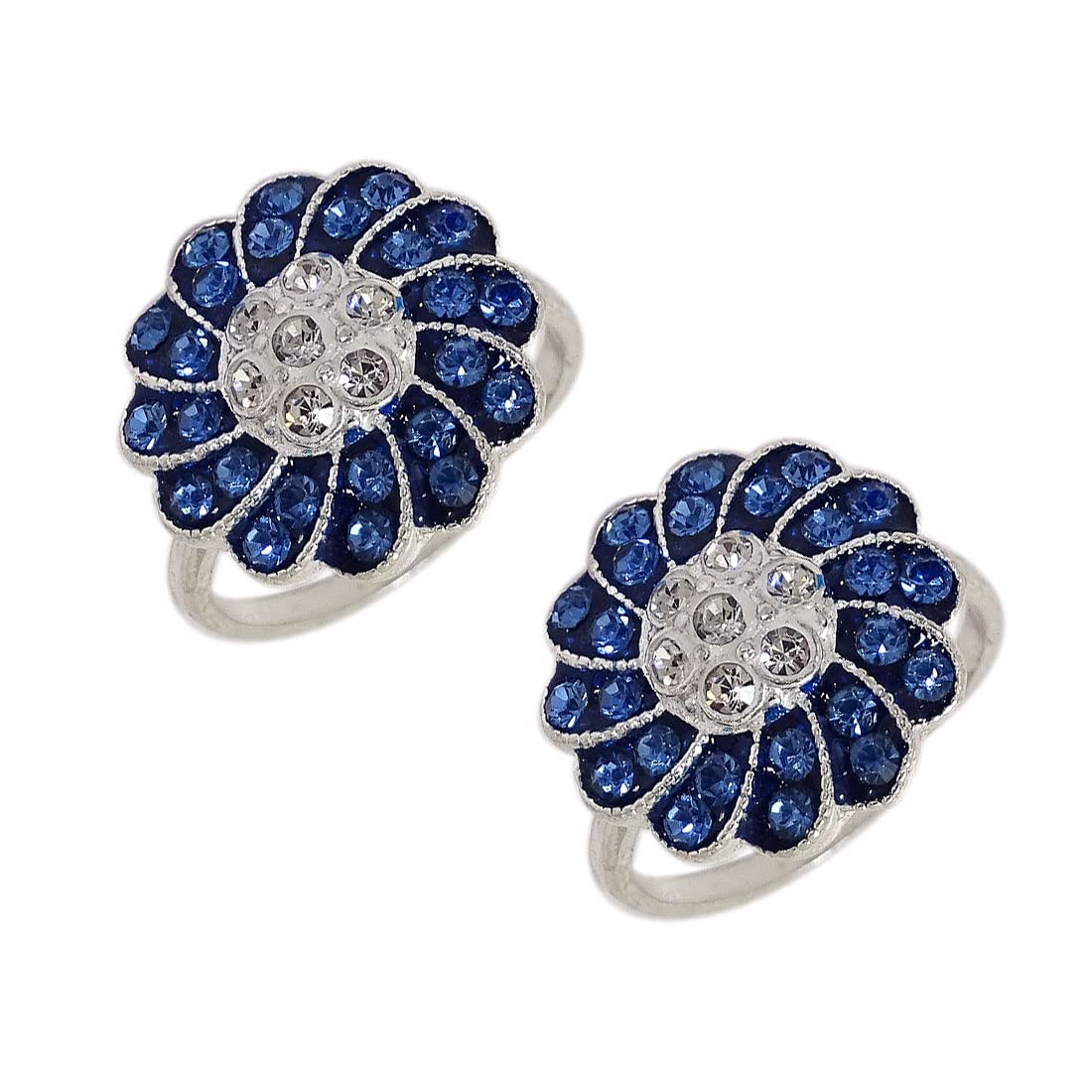 sahiba gems Stylish & Beautiful Chandi Silver Adjustable Sparkling Blue - Color Zircon Toe Ring (Bichiya) For Women-picture-31