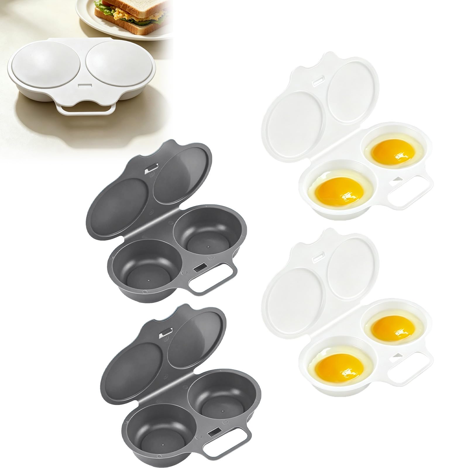 Microwave Egg Poacher With Lid & Handle, Dual Cavity Microwave Egg Cooker