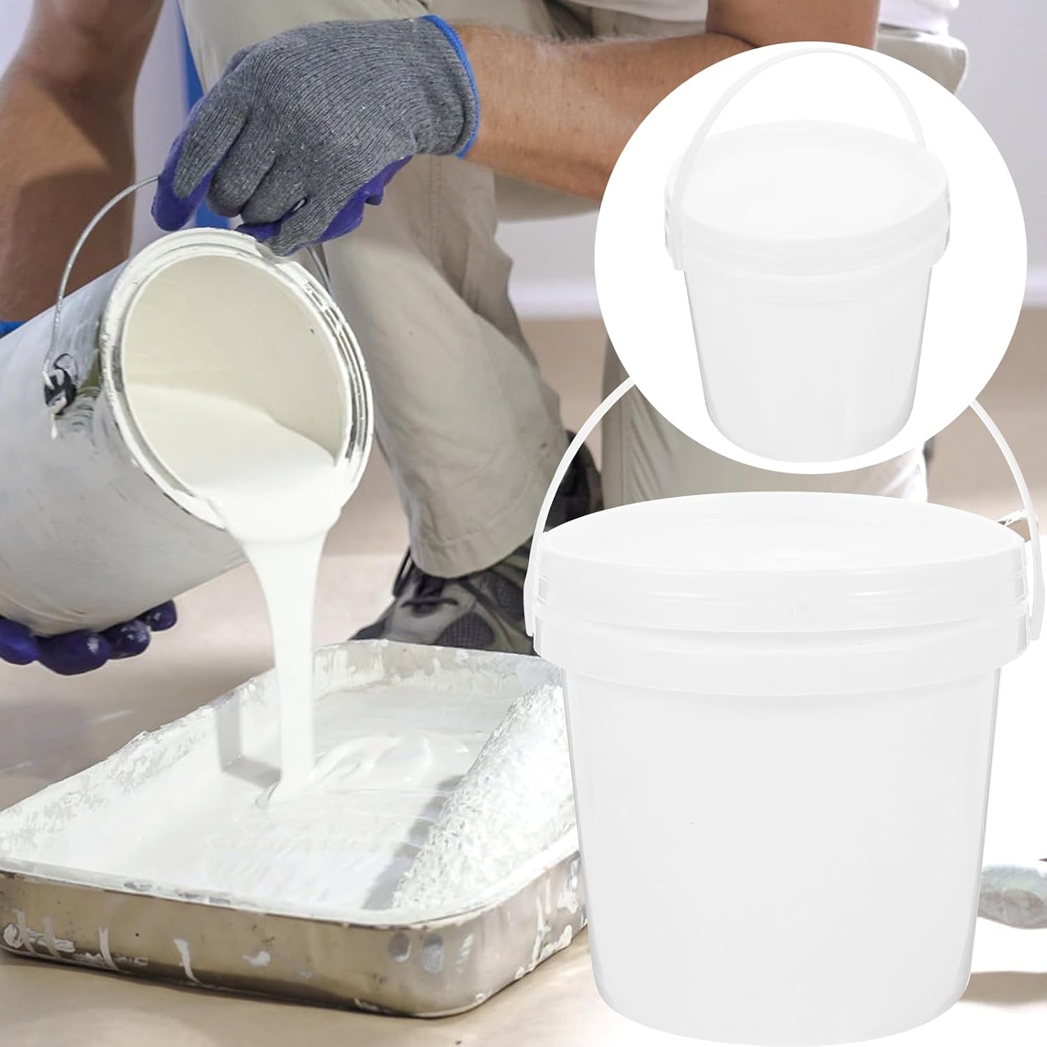 CHILDWEET Plastic Bucket with Handle and Lid 2L Portable Water Bucket for Farm Home Car Wash Fishing and Household Use