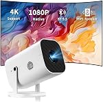 Construction APPS & Focus électrique & Clé de frappe automatique Mini Projecteur avec WiFi 6 & Bluetooth 5.3, Appui 4K, 1080P Projecteur intelligent portable, Smartphones compatibles/TV Stick/Computer/Video Games/HDMI/USB
