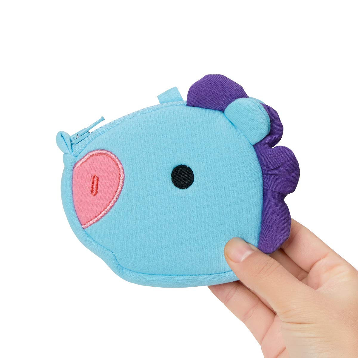 BT21 Baby Series MANG Character Small Coin Purse Pouch ID Card Wallet with Lanyard, Blue/Purple