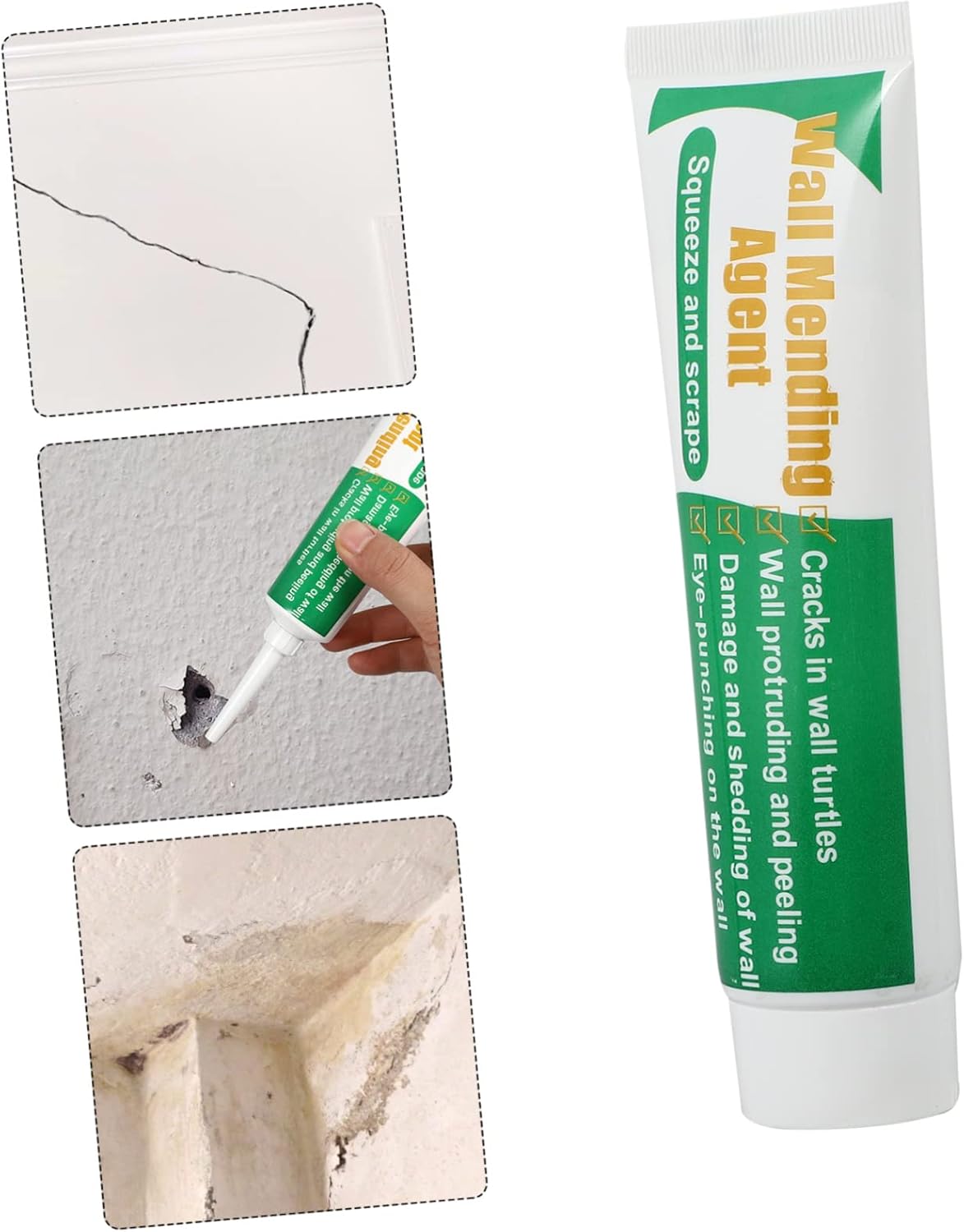 Safe Mend Wall Repair 2 Sets Repair Crack Repair Agent Wall Repair Scraper Wall Renovation Cream Self Adhesive Repair Paste Mending Ointment Wall Repair Paste with Scraper Set(Green,15.7X3CM)