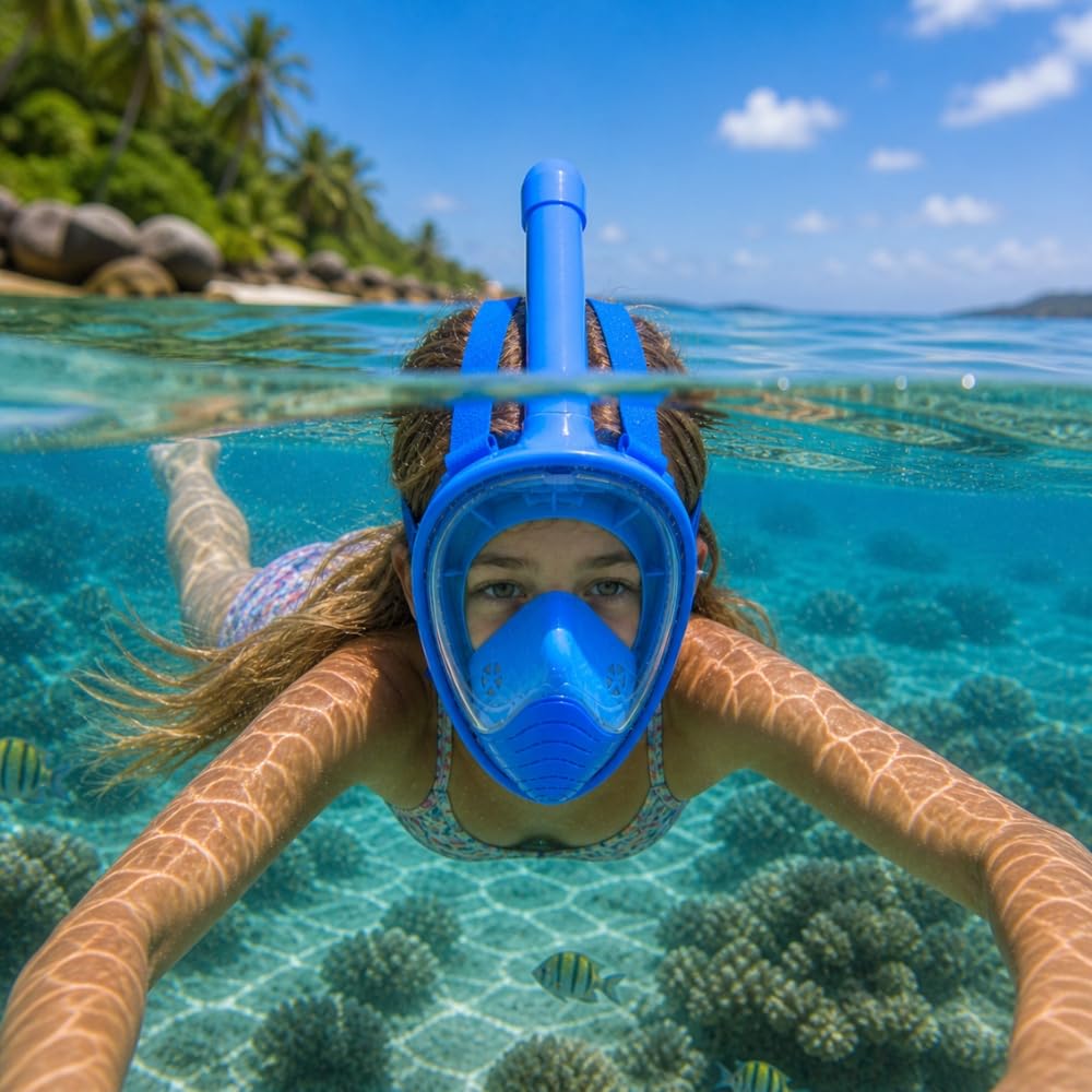Máscara de Buceo Full Face Niño 6-12 Años Anti-niebla Snorkel Correas ajustables Cómodas Negro o Azul