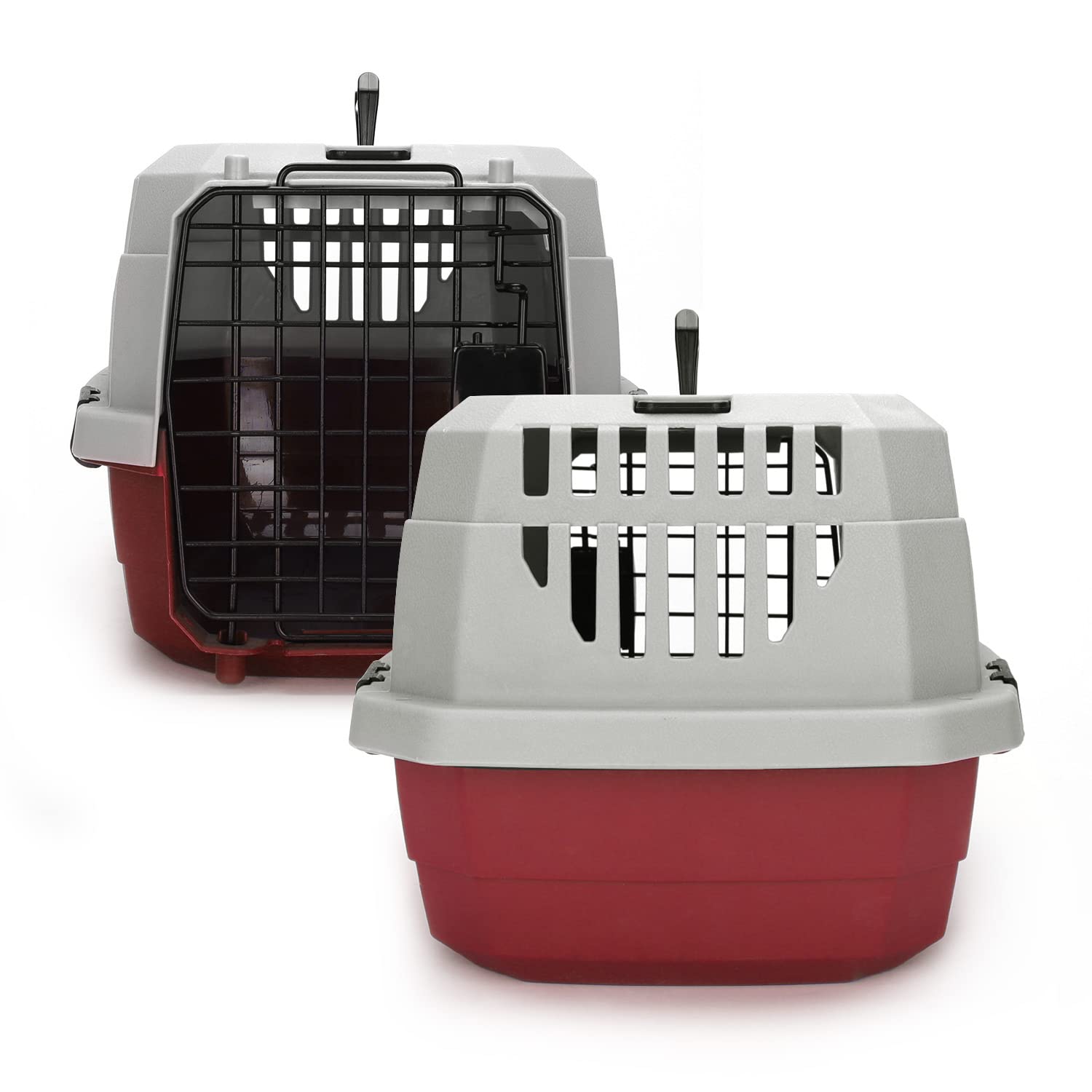 Nobleza - Transportin Gato Perro Pequeño, Transportin para Gatos Perro Portátil y Transpirable, Mascotas Perros Gatos Accesorios, Transportín de Plástico, 47x31x26 CM, Rojo & Gris