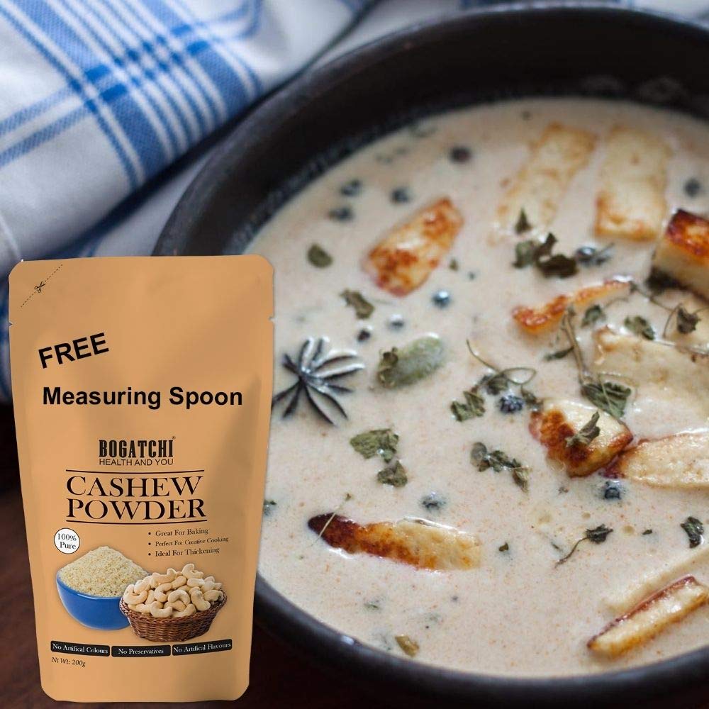 BOGATCHI Cashew Powder for Making - Curry, Paneer Sabzi, White Gravy, Malai Kofta, Dum Aloo, White Chicken, Kaju Shake , Kaju Katli, Ice Cream | Baking Ingredients , 200g , Free Measuring Spoon 2