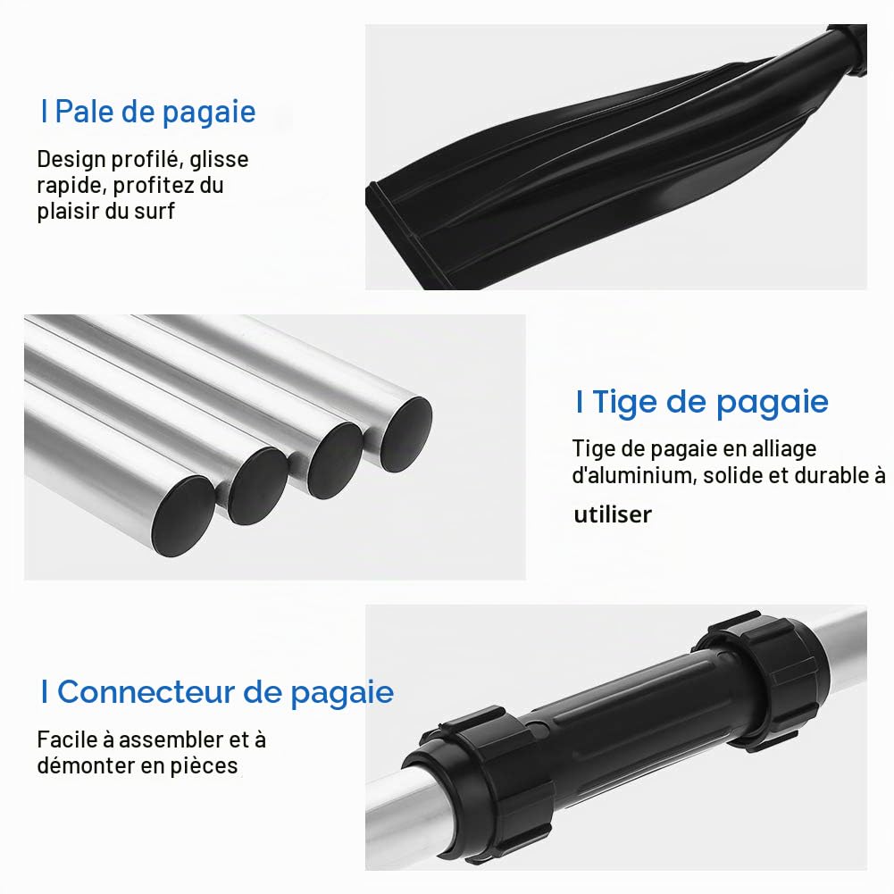 Ejoyous Double Pagaie, Lot de 2 Pagaies de Kayak, Pagaies Amovibles avec Lames Nervurées en Alliage D'Aluminium pour Bateau Gonflable, Canoë, Bateau à Rames