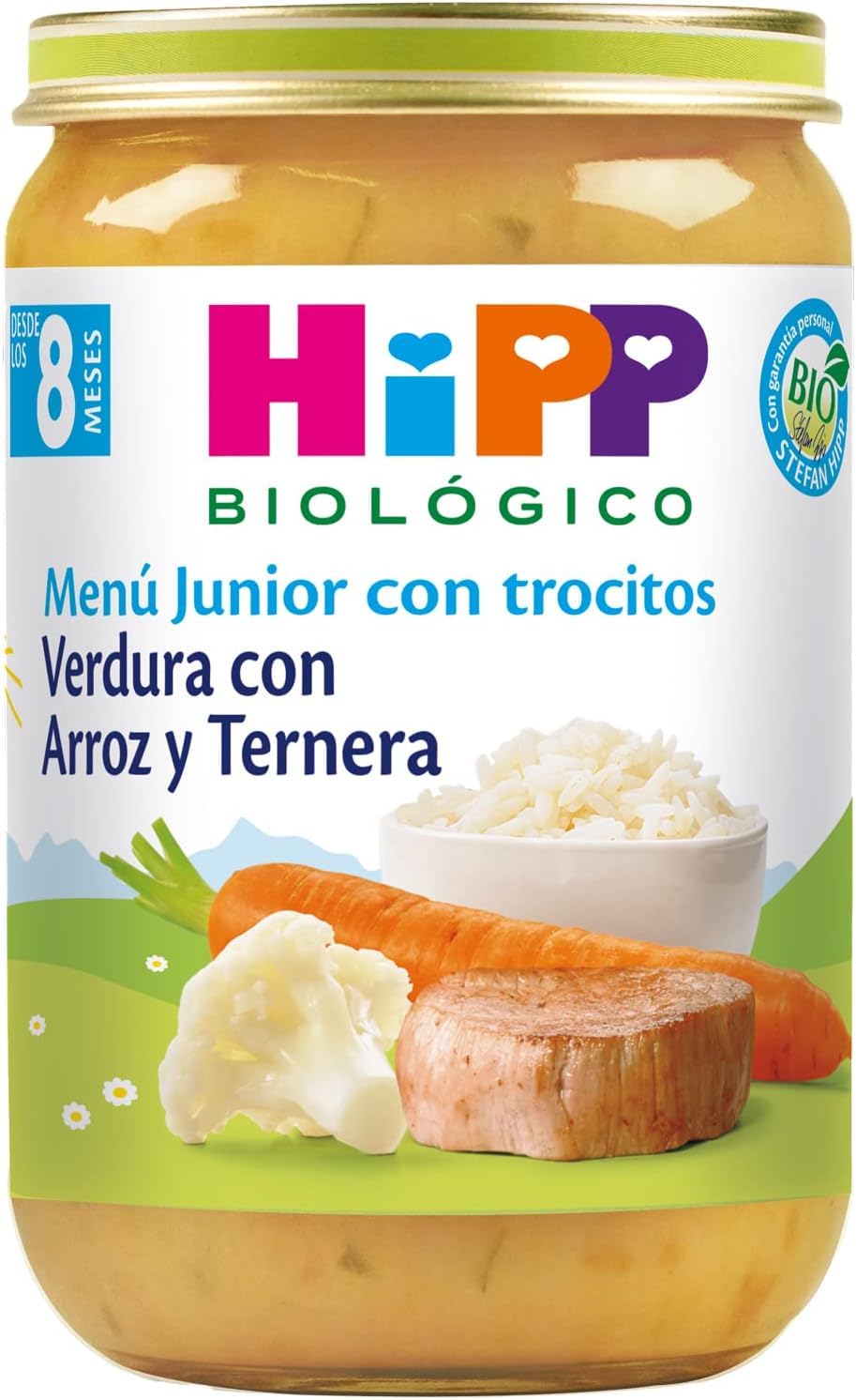 HiPP Biológico - Tarrito De Verdura con Arroz y Tenera BIO - Menú Junior con Trocitos - 220g - Ingredientes de Producción Ecológica - Sin Gluten - A Partir de 8 Meses
