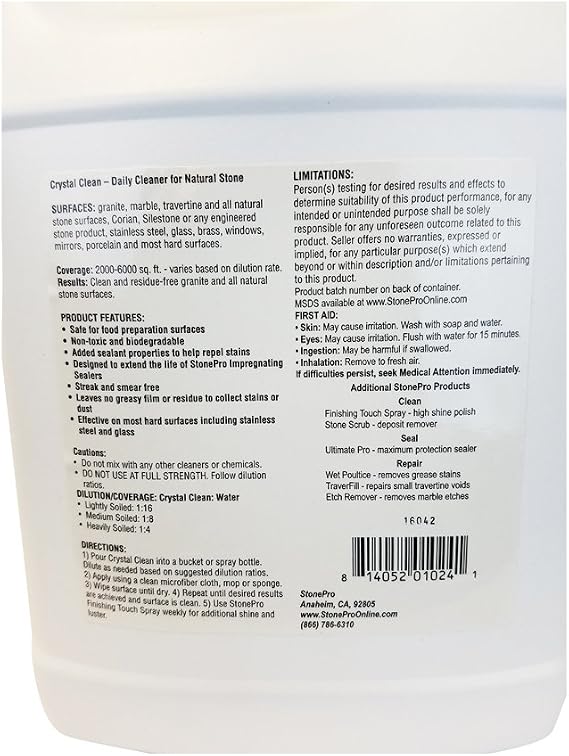 Stone Pro Crystal Clean - Daily Stone and Tile Cleaner - Concentrate - 1 Gallon