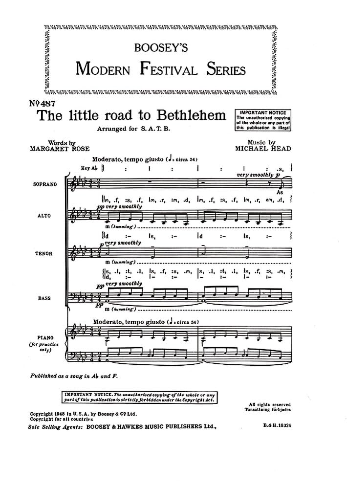 The little road to Bethlehem: Christmas Carol. mixed choir (SATB) a cappella. Partition de chœur.