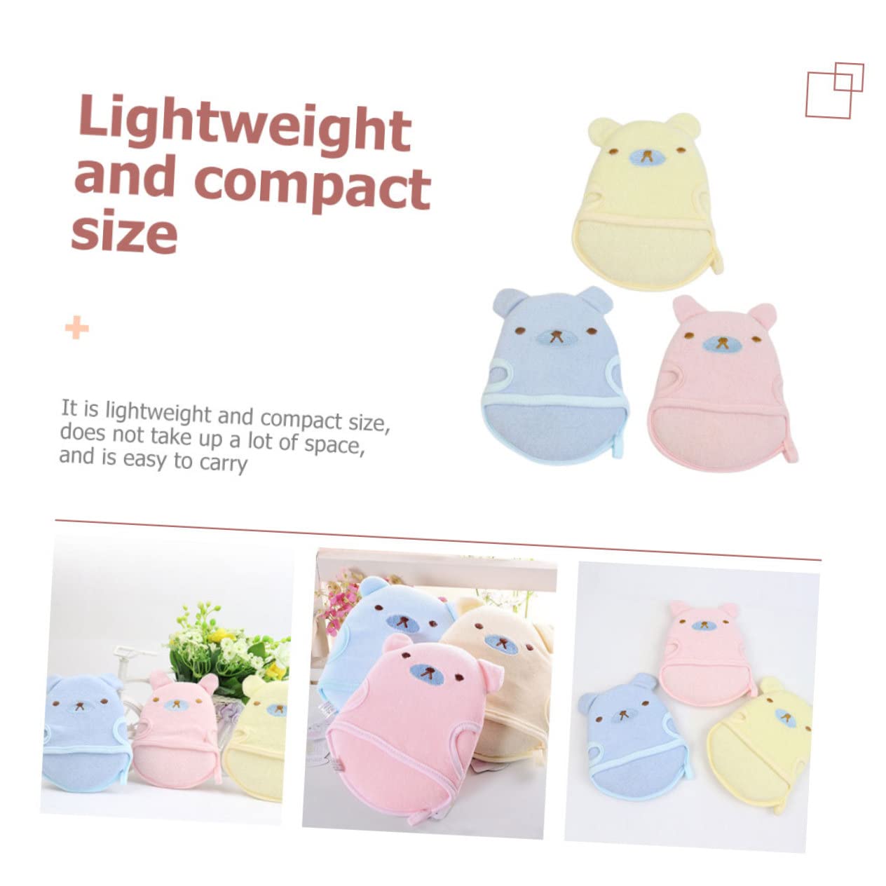 3pcs Cartoon Animals Bath Towels Shower Gloves Wash Mitts for Newborn Exfoliating Scrubbers Bathing Accessories