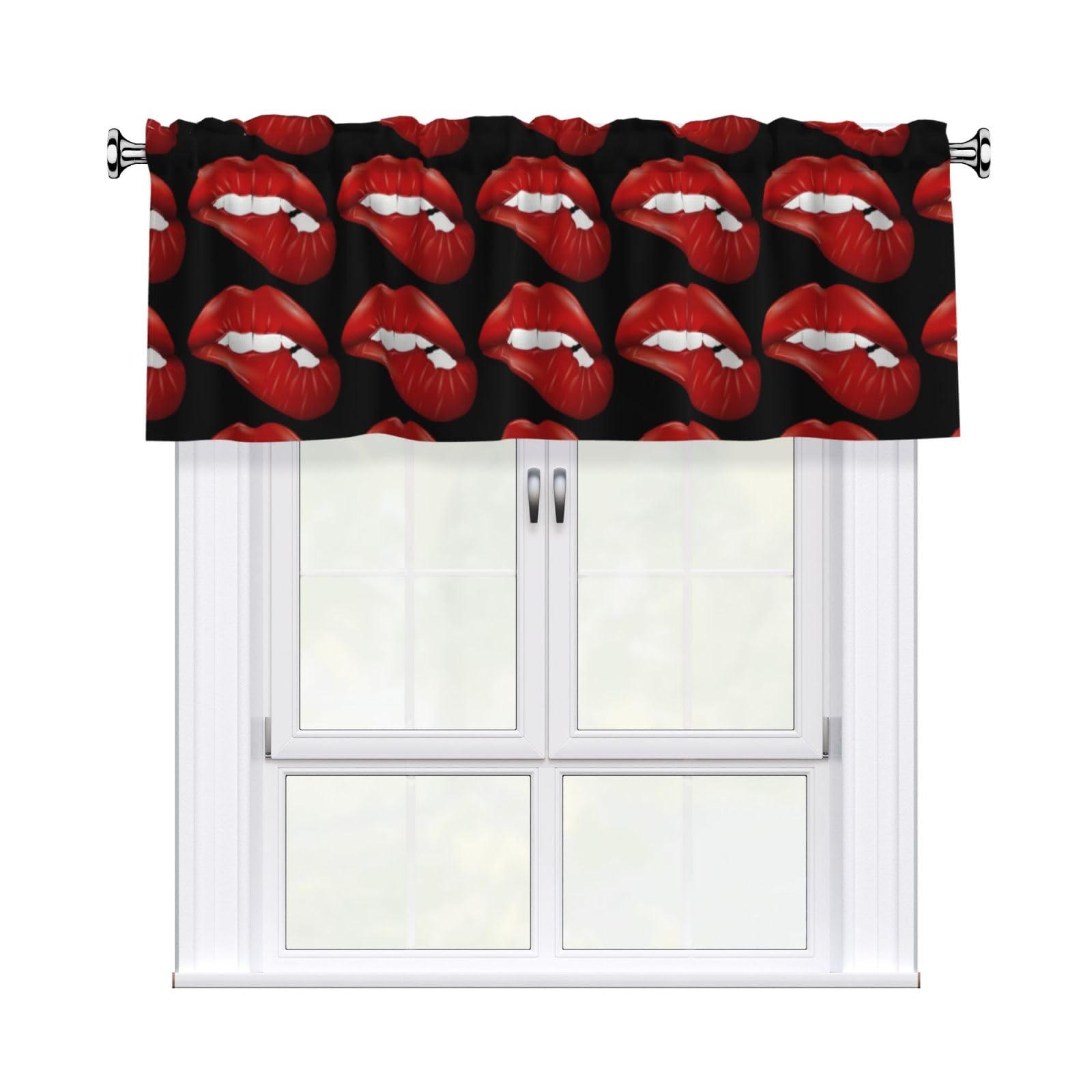 WHJDPP Lip Prints Curtain Valance 54x18 Inch - Peach Skin Window Cover with Printed Design, Filtering Light for Kitchen Decor