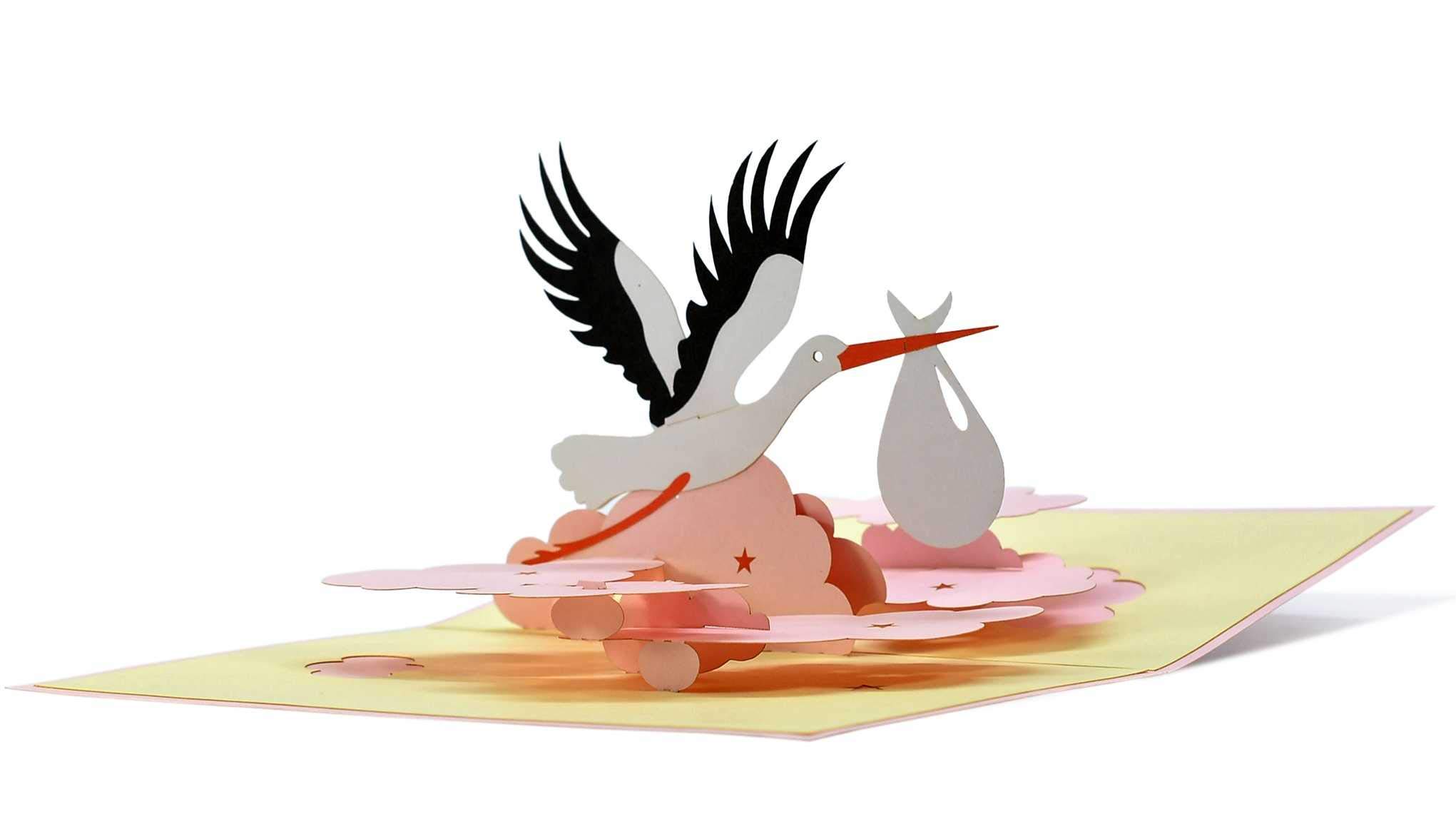 Cigogne De Naissance Extérieur - Panneau Double Face Avec Bâton En Bois, Carte Personnalisable - Décoration Annonce Bébé Fille