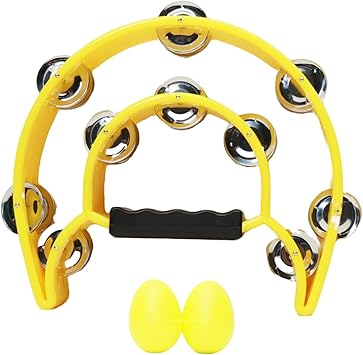 Musical Percussion Tambourines Music Rhythm Double Row Held Percussion Half Moon Handheld Tambourine Tambourine Metal Jingles Hand Held Percussion Half Moon Tambourine for Adults KTV Party yellow