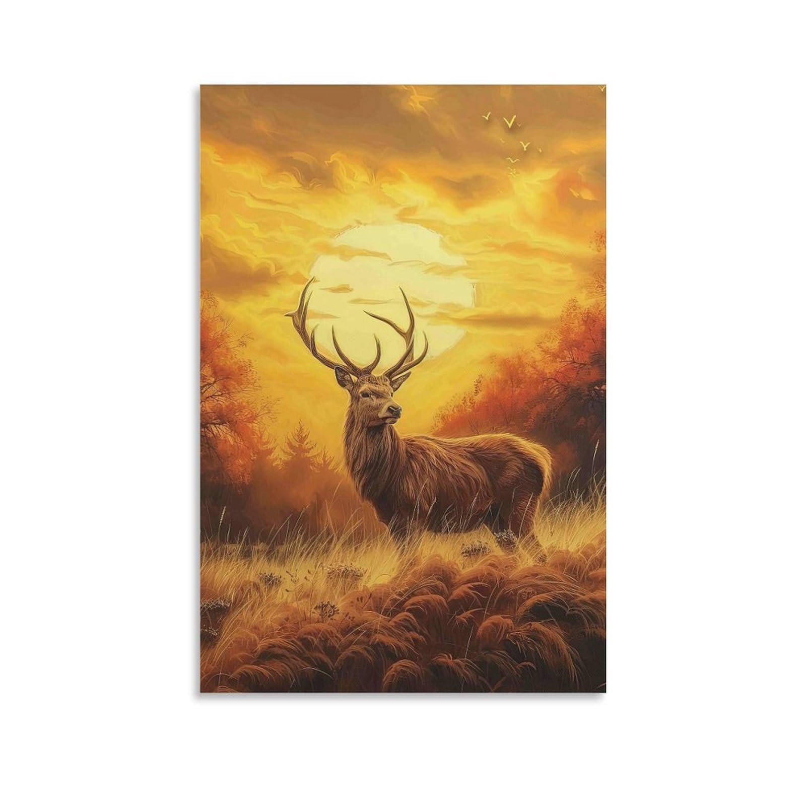 DHBANEIOK Deer in Golden Sunset Wall Decor Poster Canvas Prints Picture Modern Wall Art Picture Wall Hanging for Home Decorations 24x36inch(60x90cm)