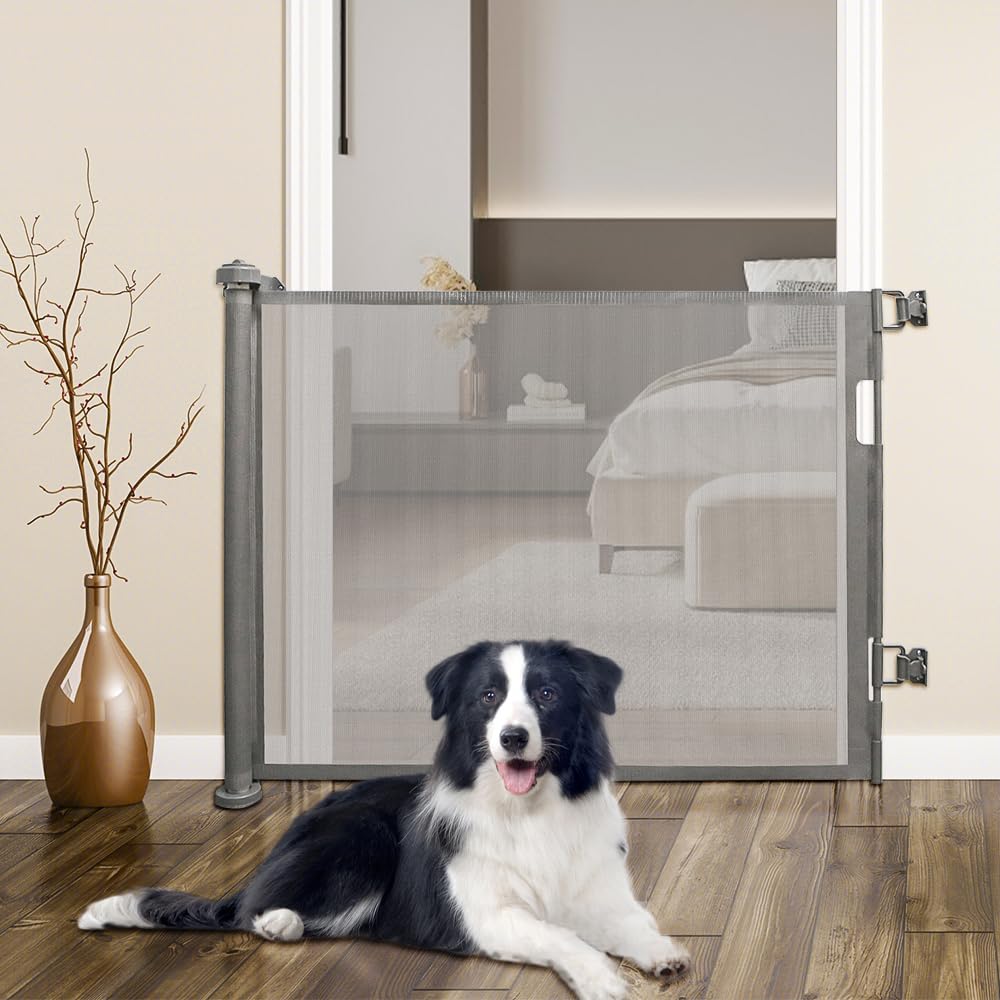 AOSEE Barriera di Sicurezza Estensibile, Cancelletto di Protezione per Cani e Bambini 0-140 cm Barriera di Sicurezza griglia espandibile Cancello per Scale e corridoi Interni ed Esterni (Bianca