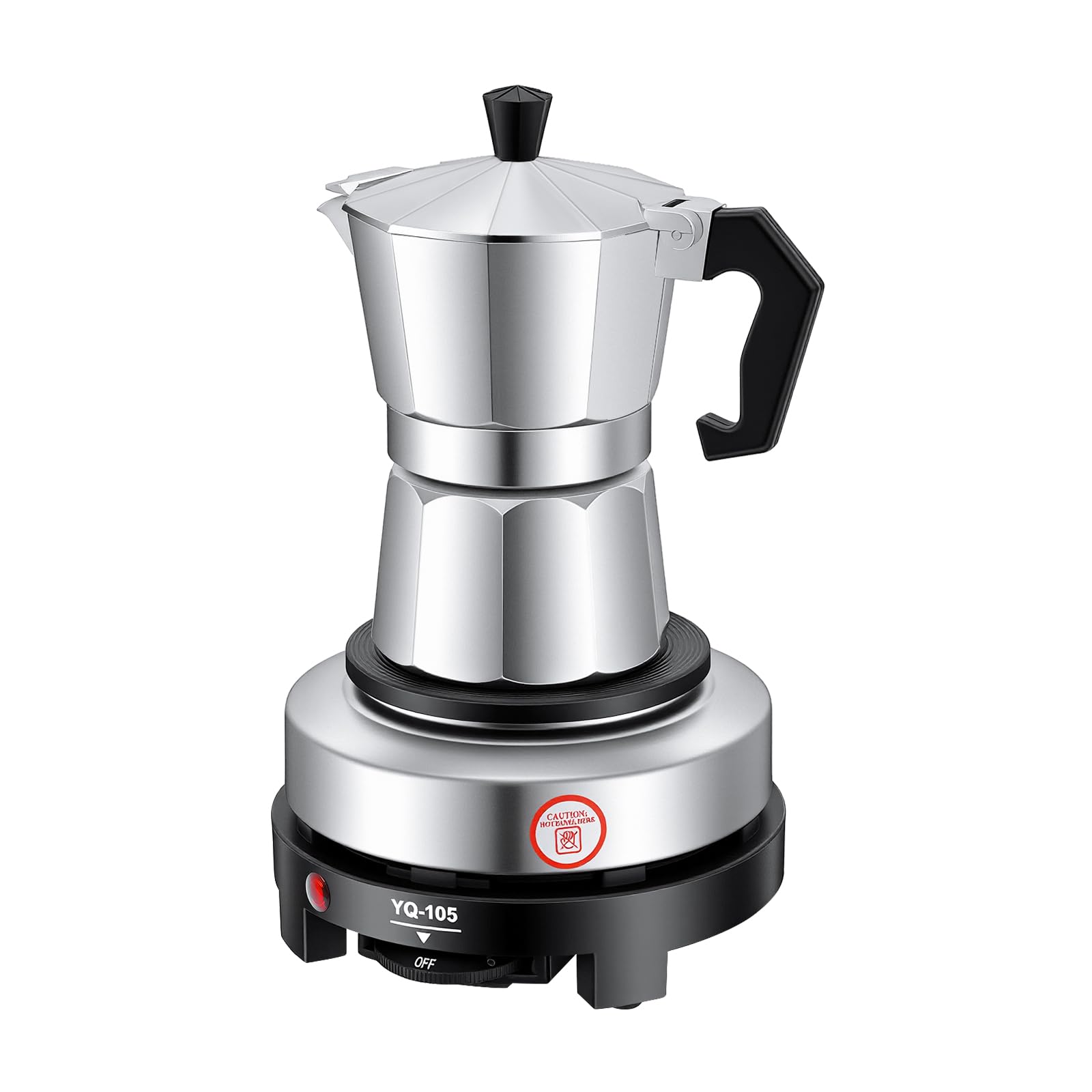 Moka Pot - 3 tazas con placa eléctrica de 500 W, acero inoxidable, cafetera espresso para camping y hogar, apta para inducción, regalo para amantes del café