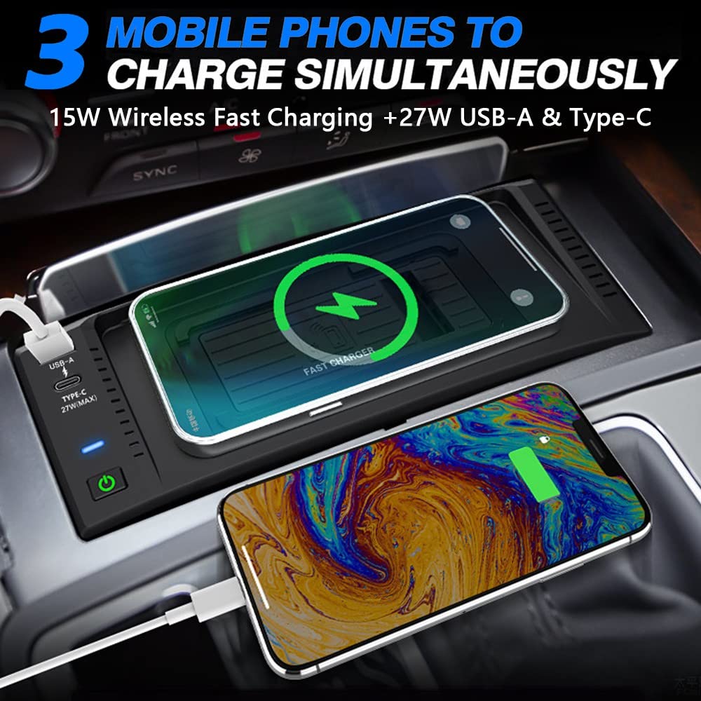 Kabelloses Ladegerät für Audi (C7) A6 S6 RS6 2012-2018 A7 S7 RS7 2009-2018 | 15W Schnellladendes Handy-Ladegerät für Audi A6 C7 Upgrades Innenausstattung mit 27W USB & Type-C für iPhone 17/16/15/14/13