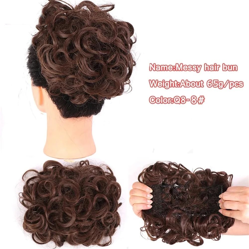 Moño de pelo desordenado Extensión de cabello rizado con moño desordenado, peine grueso clip y coleta for mujer(8)