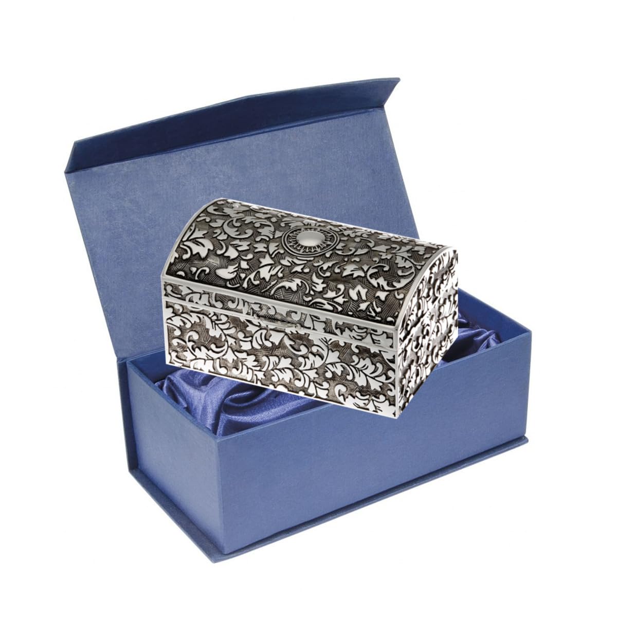 Schmuckdose Ornament versilbert 10cm - Edle Schmuckschatulle für Ringe & Ketten - Silber Plated inkl. Geschenkbox