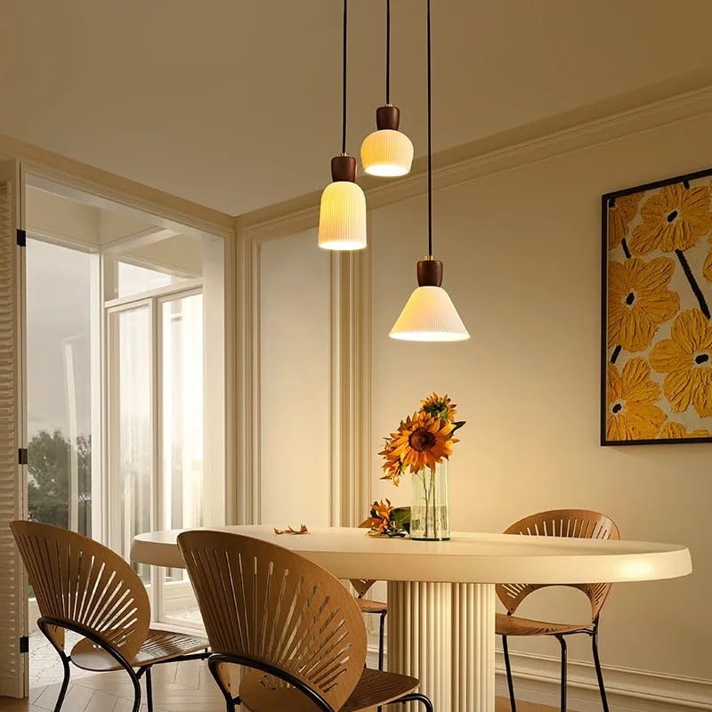 Suspension LED en bois de noyer luminaire salon chambre salle