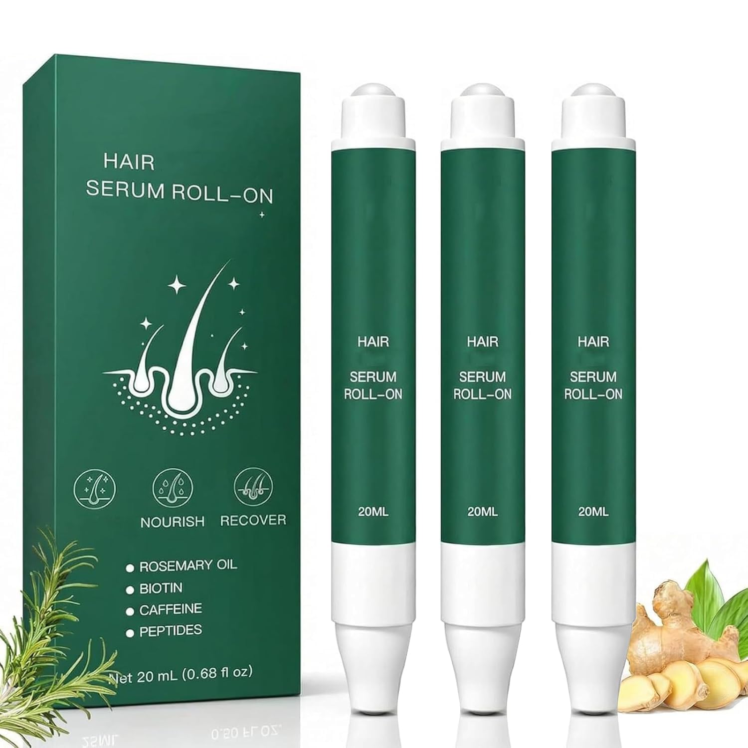 Roota Hair Growth Serum Roll-On,Au Romarin, Sérum Revitalisant pour Cheveux Plus Denses, Soin Anti-Chute pour Hommes et Femmes (3 Pièce)