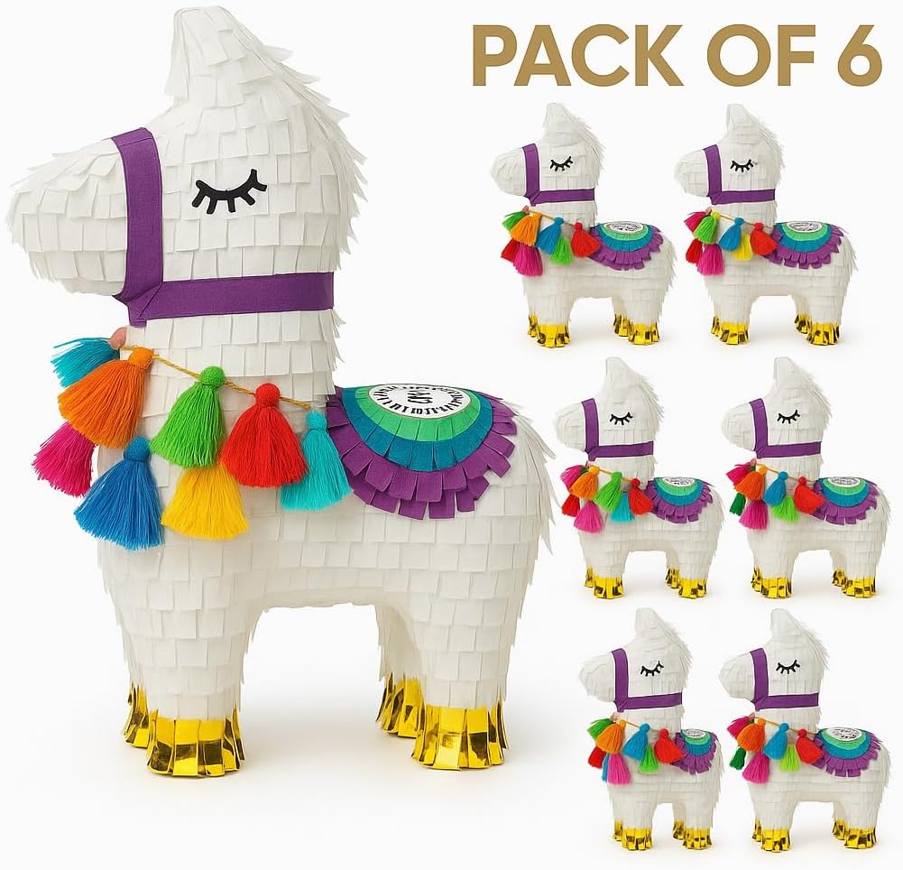 GIFTEXPRESS 6-Pack 8"x6" Mini Llama Pinatas- Small Birthday Party Favors, Cinco de Mayo, Fiesta, Gender Reveal, Taco Tuesday, Table Centerpieces, Classroom Decor, Mexican Fiesta Party Decoration