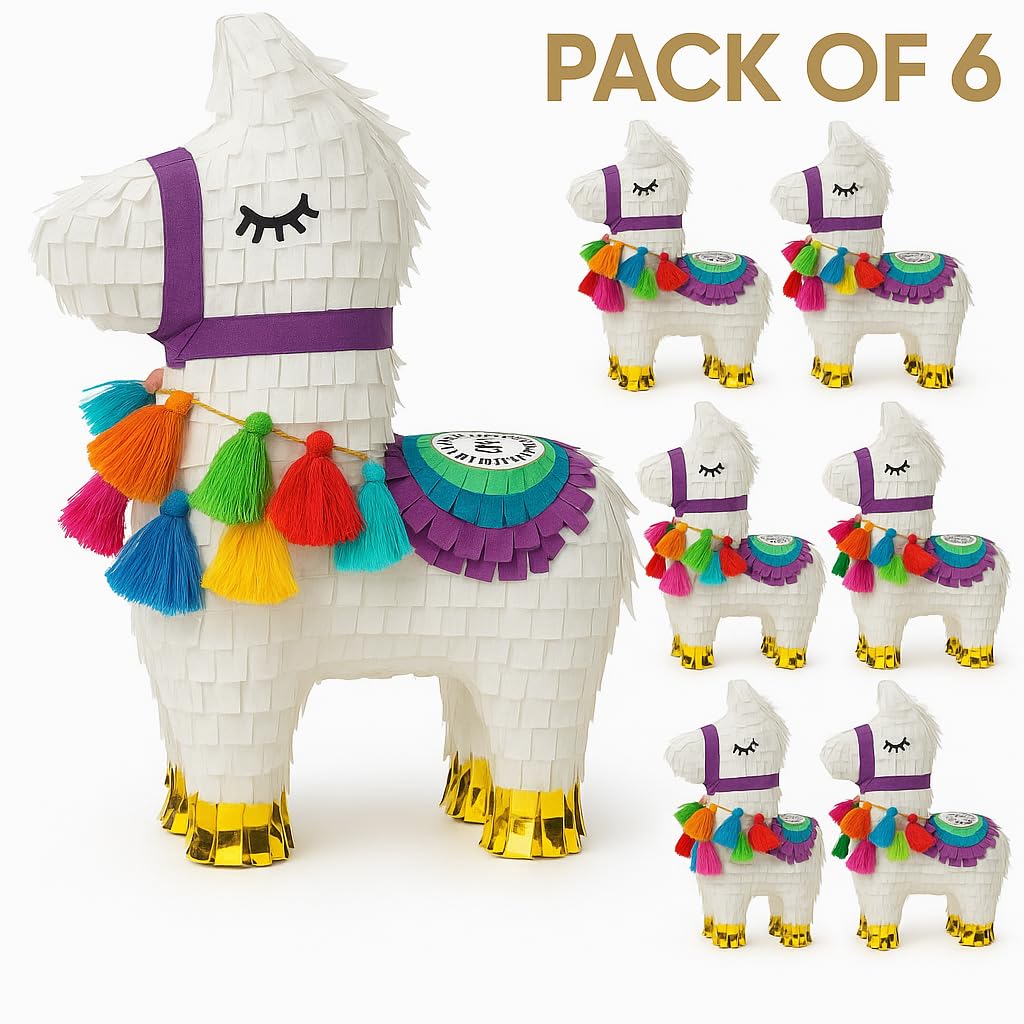 GIFTEXPRESS 6-Pack 8"x6" Mini Llama Pinatas- Small Birthday Party Favors, Cinco de Mayo, Fiesta, Gender Reveal, Taco Tuesday, Table Centerpieces, Classroom Decor, Mexican Fiesta Party Decoration