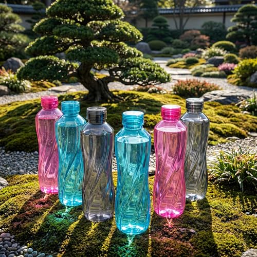Image of Premium BPA-Free Reusable Plastic Water Bottles (Set of 6) - 1 Litre Fridge Water Bottle with Ergonomic Swirl Grip & Leak-Proof Cap for Home, Office, Gym & Outdoors (Multicolor)