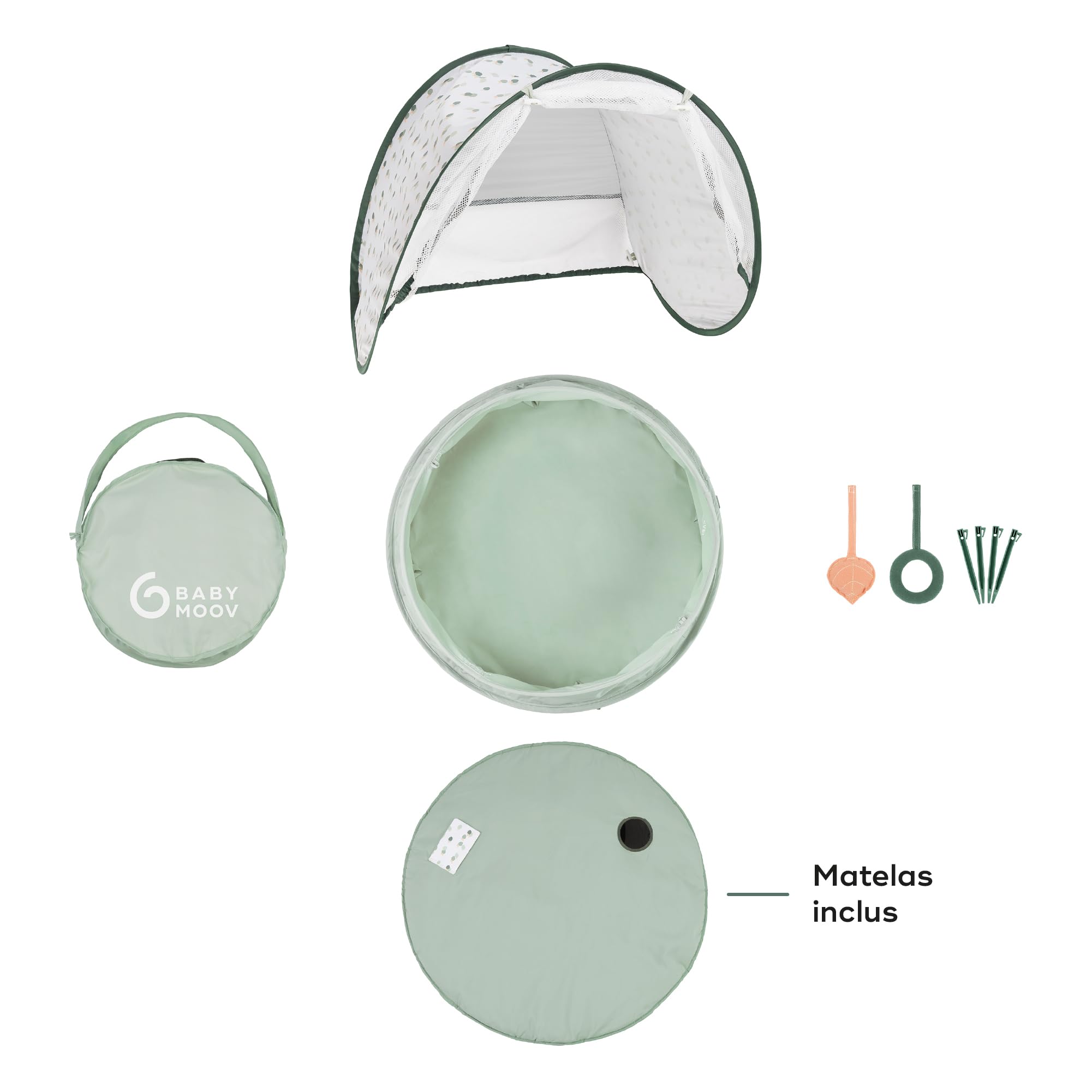 Babymoov Aquani Provence, 3 en 1 Aire de Jeux, Piscine et Tente Anti-UV FPS 50+ pour bébé, Moustiquaire et Auvent rabattables, Matelas d'éveil & Jouets Inclus, Dès la naissance