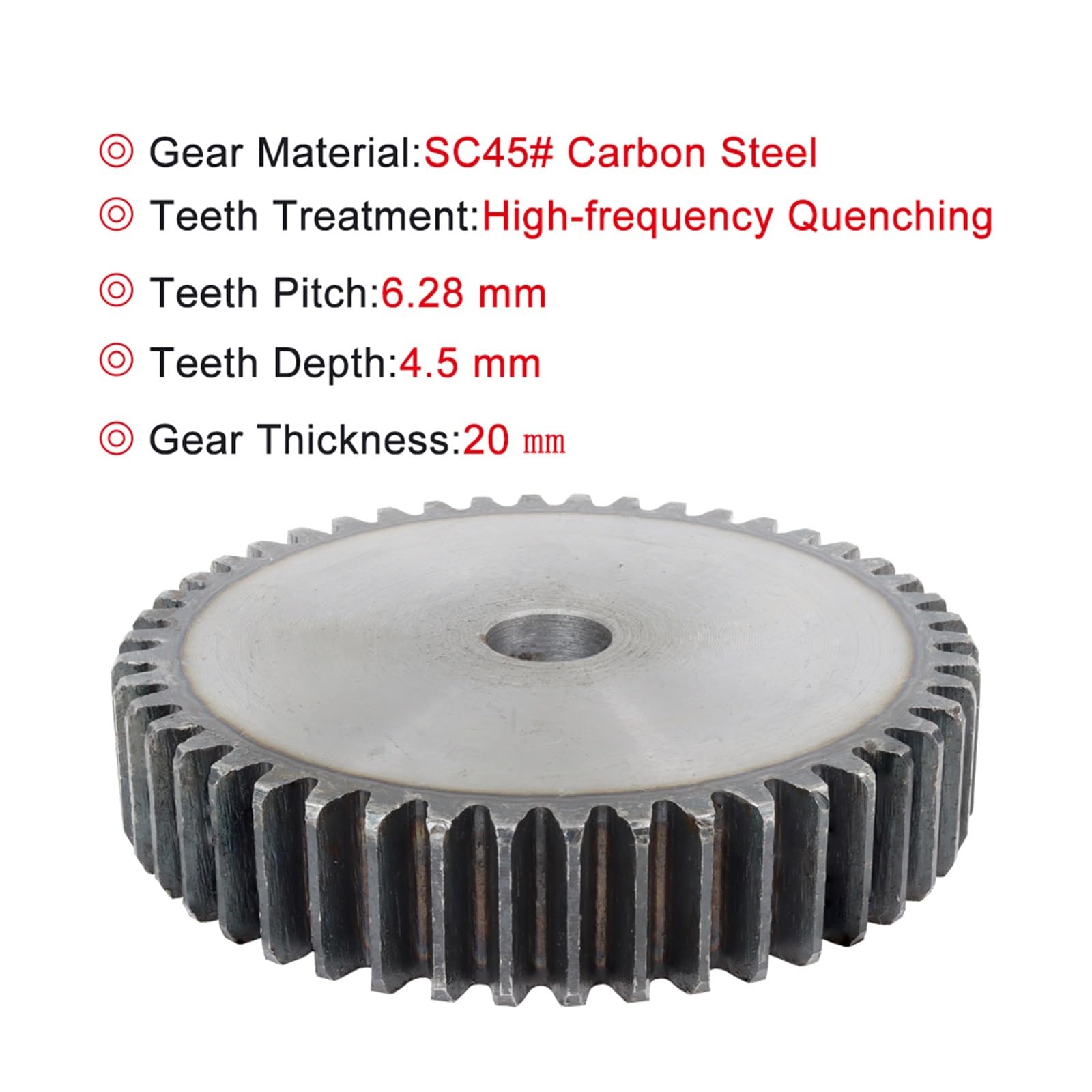 Bevel Gear Pinion Hardware Mechanical 1pcs Spur Gear 2M49/50/51/52T Bore14/16mm Teeth Pitch 6.28mm Teeth Depth 4.5 Mm Motor Gear Low Carbon Steel Total Height 20mm(2M49T (Bore 14 mm))