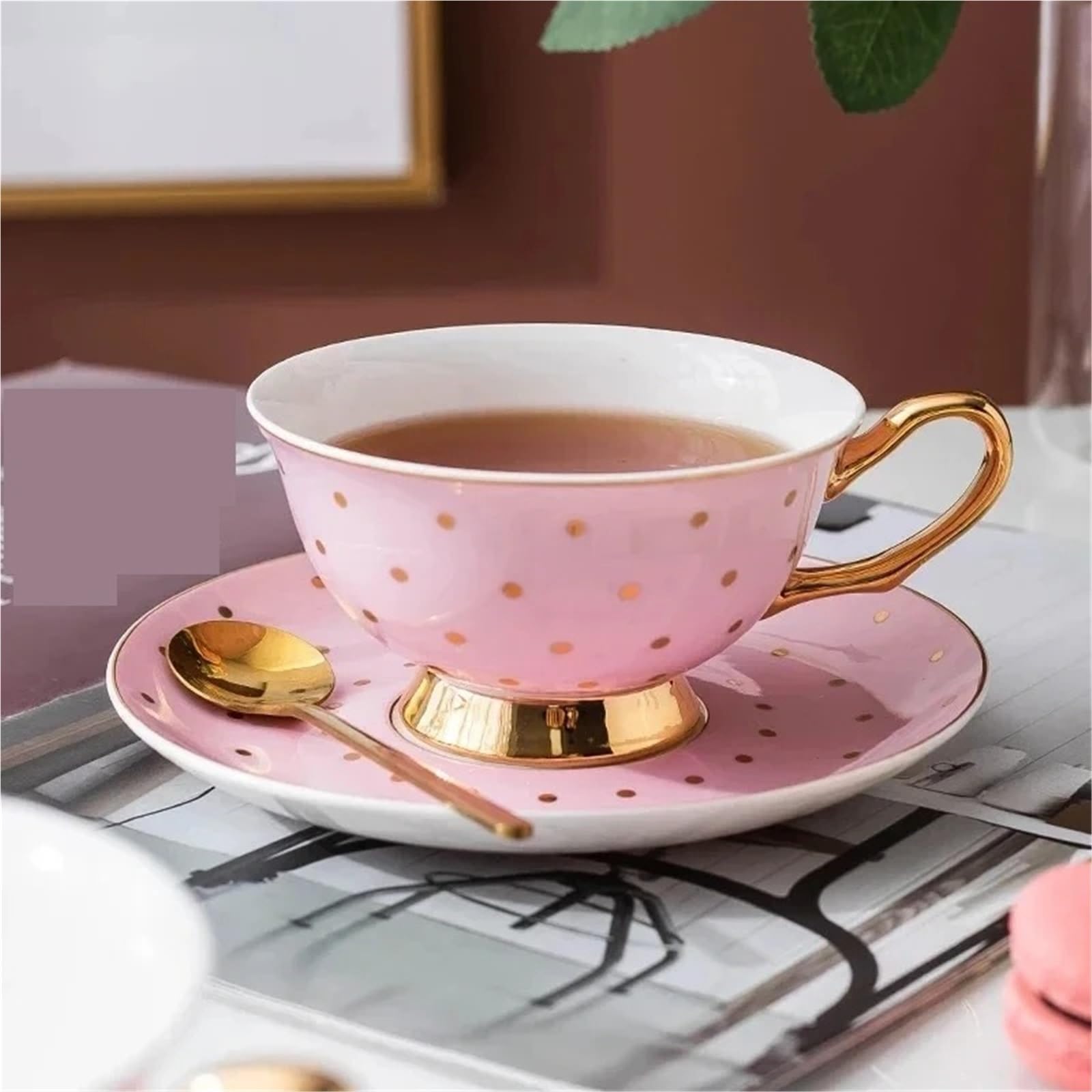 Taza de café de cerámica con platillo, Taza de té de Color, Tazas de Leche y café con Leche, Juego de Tazas de té de cerámica(Stripe)
