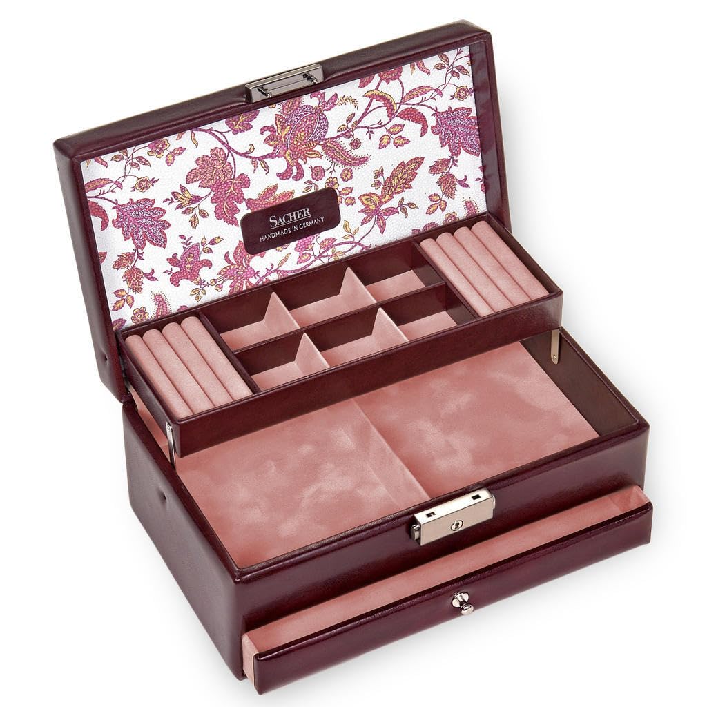 SACHER Astuccio per Gioielli Helen/florage/bordò/Handmade in Germany