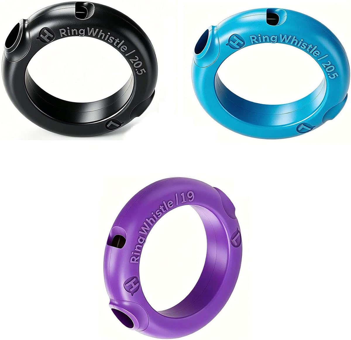 Silbato de anillo deportivo de plástico, juegos de silbatos de entrenamiento para perros con doble tono de alta y baja frecuencia, mezcla de dos tamaños de 3 paquetes/4 paquetes/6 paquetes. (3 paquetes grande negro/azul+pequeño morado, grande y pequeño)