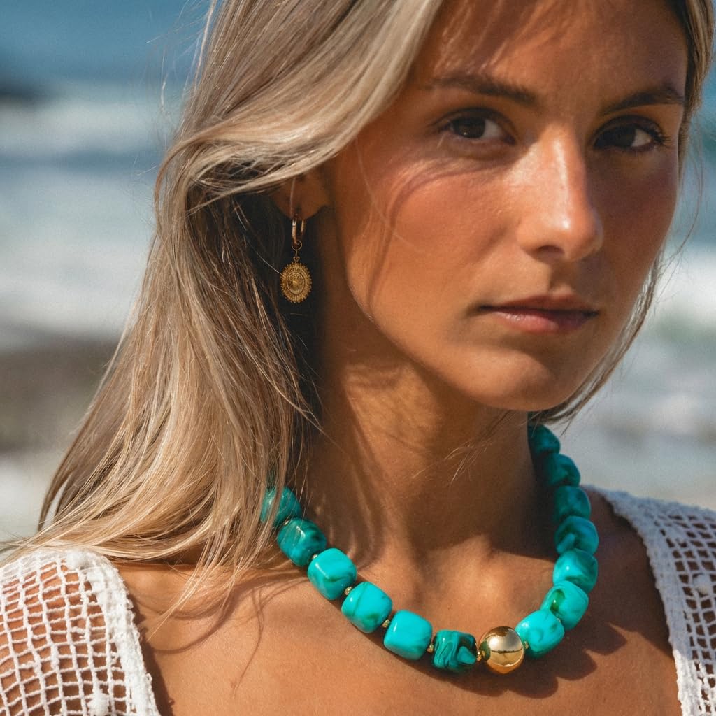 TENTMENTISE Chunky Colorful Beaded Choker Necklace for Women, Summer Beach Statement Resin Beads Necklace, Trendy Womens Summer Beach Jewelry Birthday Gifts for Vacation Holiday - 5