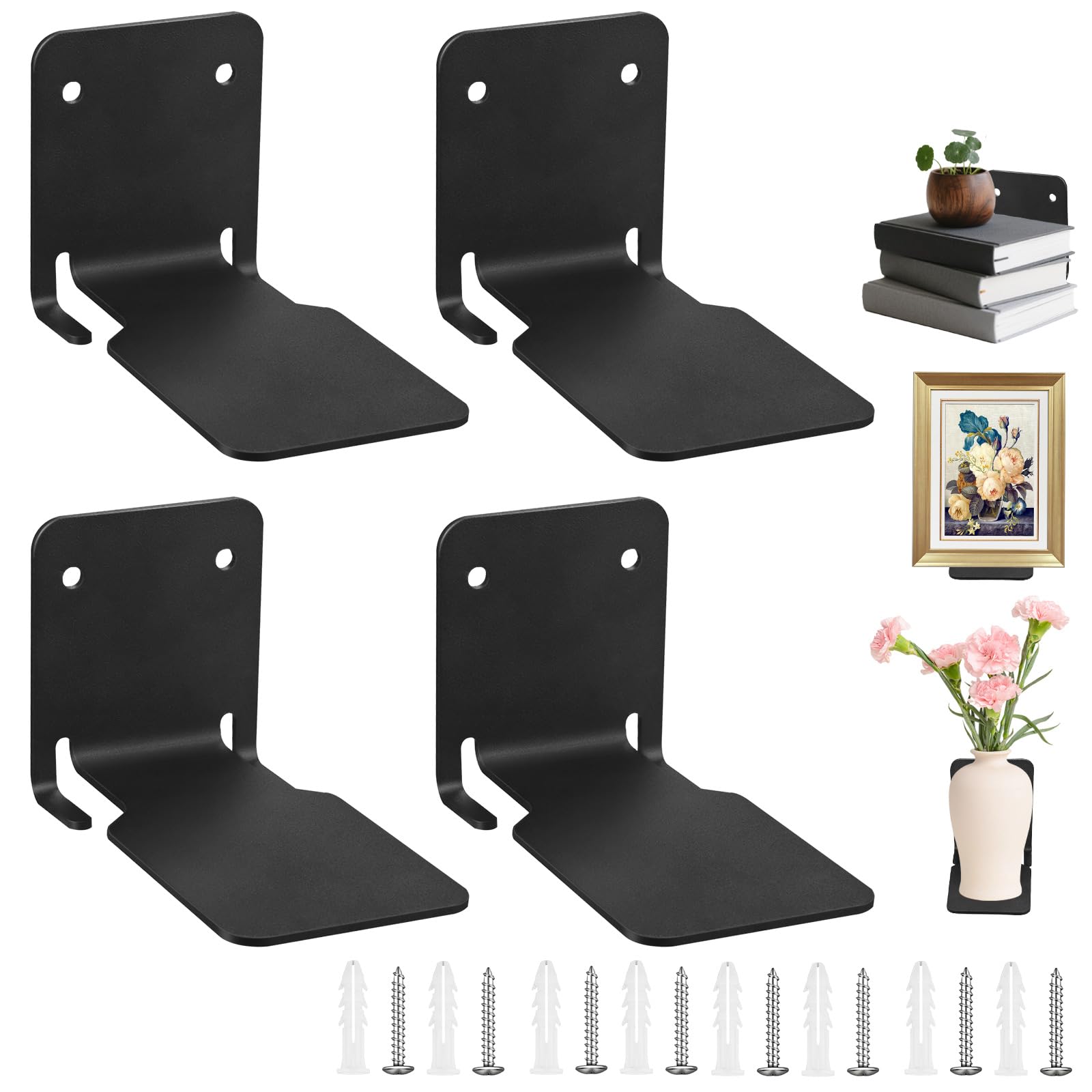 XunHe 4PCS Invisible Floating Book shelves, Metal Heavy Duty Bookshelf