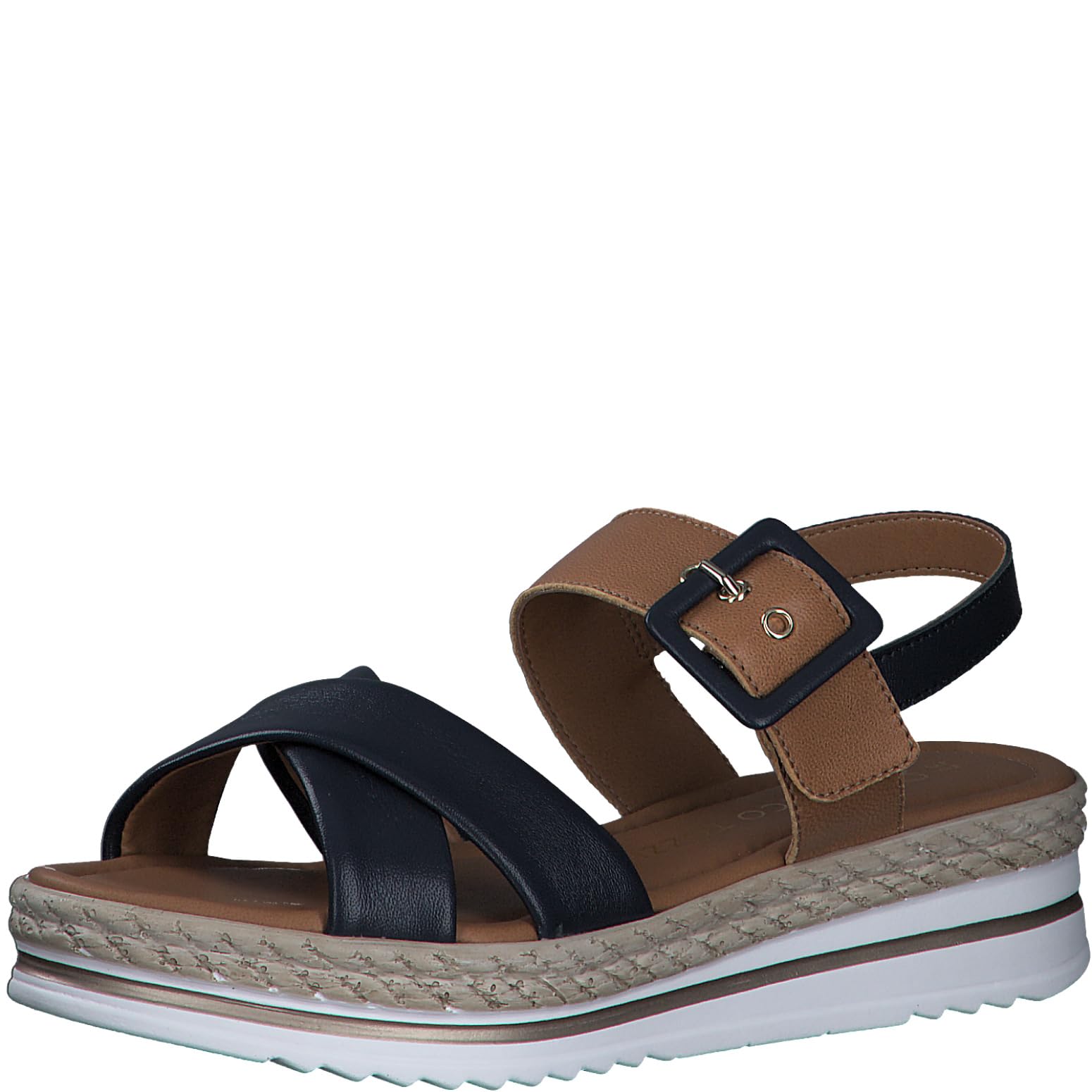 MARCO TOZZI Women's 2-28255-42 Wedge Sandal, Navy Comb, 7.5