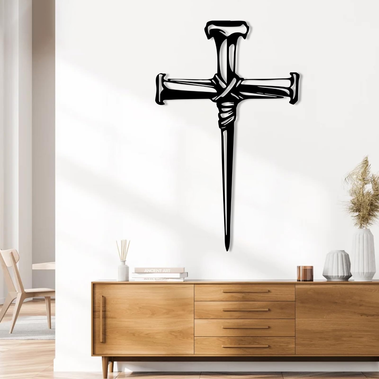 Metalowy czarny krzyż religijny, dekoracja ścienna z metalowym kościołem wiary, duchowa dekoracja wnętrz do salonu, sypialni, korytarza i schodów, naturalny wystrój domu (czarny, 30x48 cali)