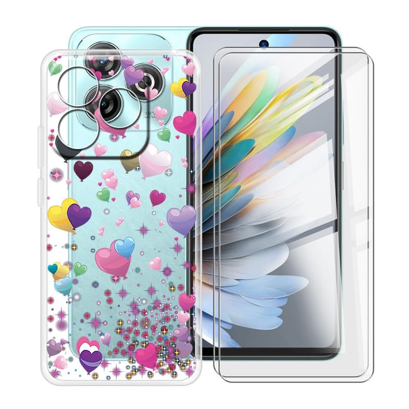 Phone Case for ZTE Blade A75 (6.60") with [2 X Tempered Glass Protective film], Soft Silicone Bumper Shockproof Cover, Ultra-thin TPU Clear Case for ZTE Blade A75 - YQ29