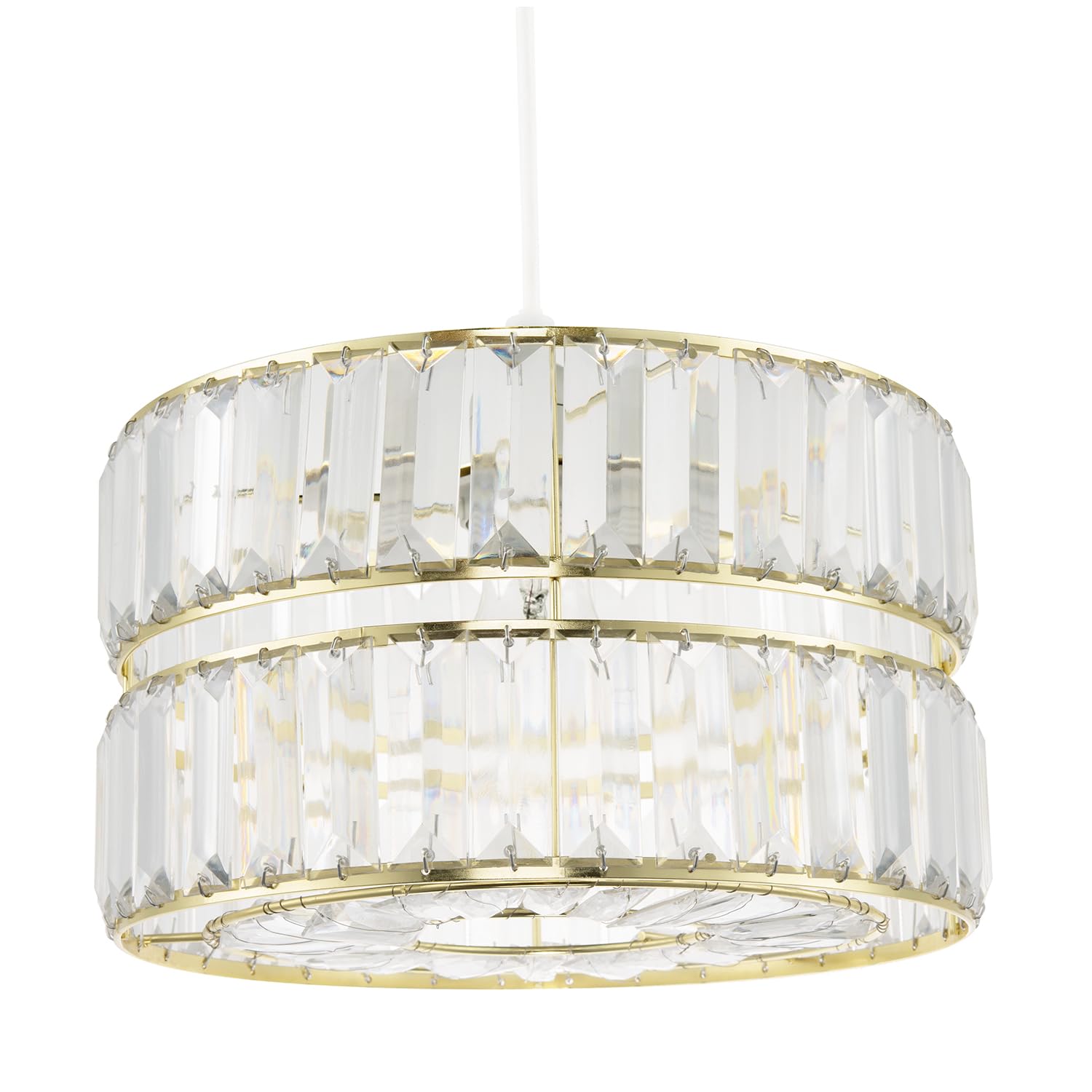 Happy Homewares Gold/Light Chic Double Tier Pendant Shade With Rows Of Acrylic Prisms