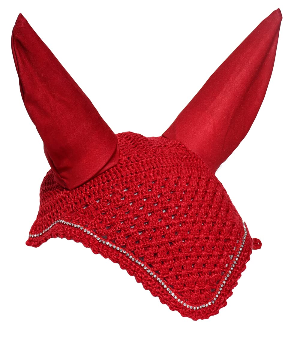 Rhinegold Diamante Fly Hood/Noise Muffler-Full-Rose Red