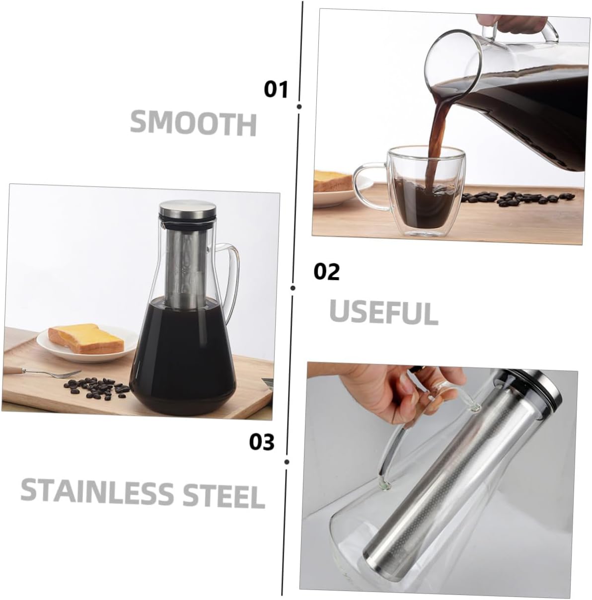Large Capacity Cold Brew Coffee Pot 1600ml Glass Coffee Maker with Stainless Steel Filter Borosilicate Glass Pitcher at Home
