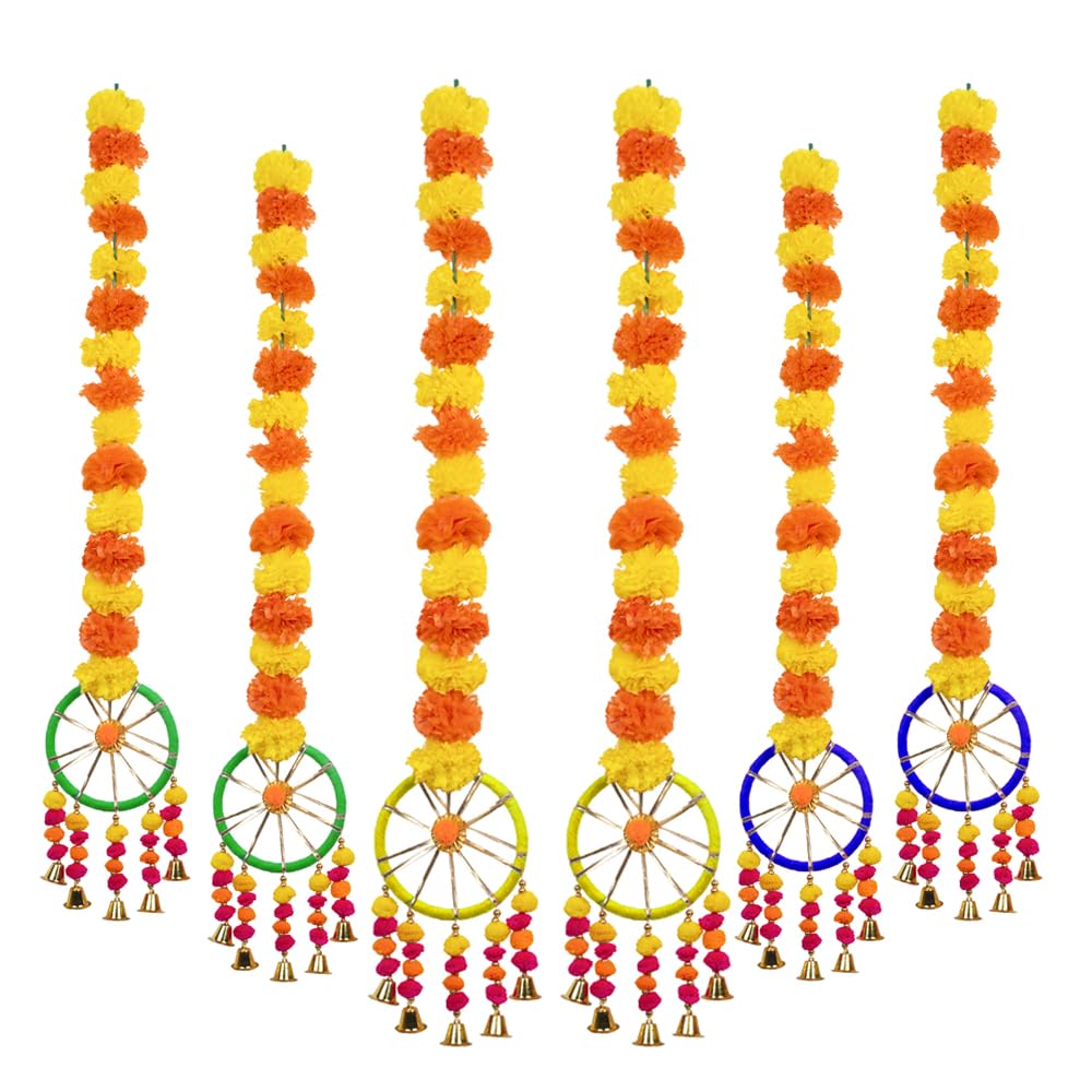 Sponsored Ad - Wool Handmade Artificial Marigold Fluffy Flowers Hanging For Home&Office Decoration|Temple Pooja Room Decoration|Balcony Decoration|Artificial Flower Backdrop|Pack Of 6