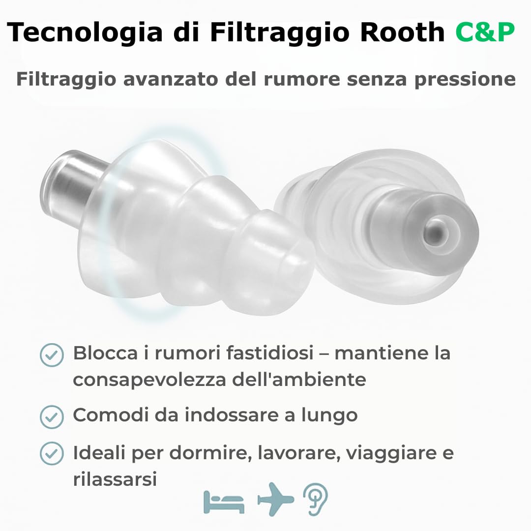 Tappi per le Orecchie Rooth C&P per il Sonno - Tappi Anti-Russamento - Riduzione del Rumore di 25 dB - Comodi per il Giorno e la Notte - Resistenti e Riutilizzabili fino a 100 Volte (3)